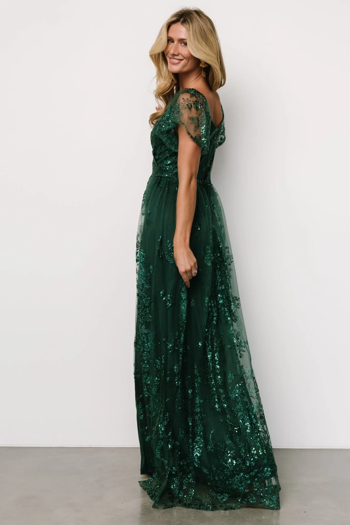 Corinne Shimmer Maxi Gown | Emerald