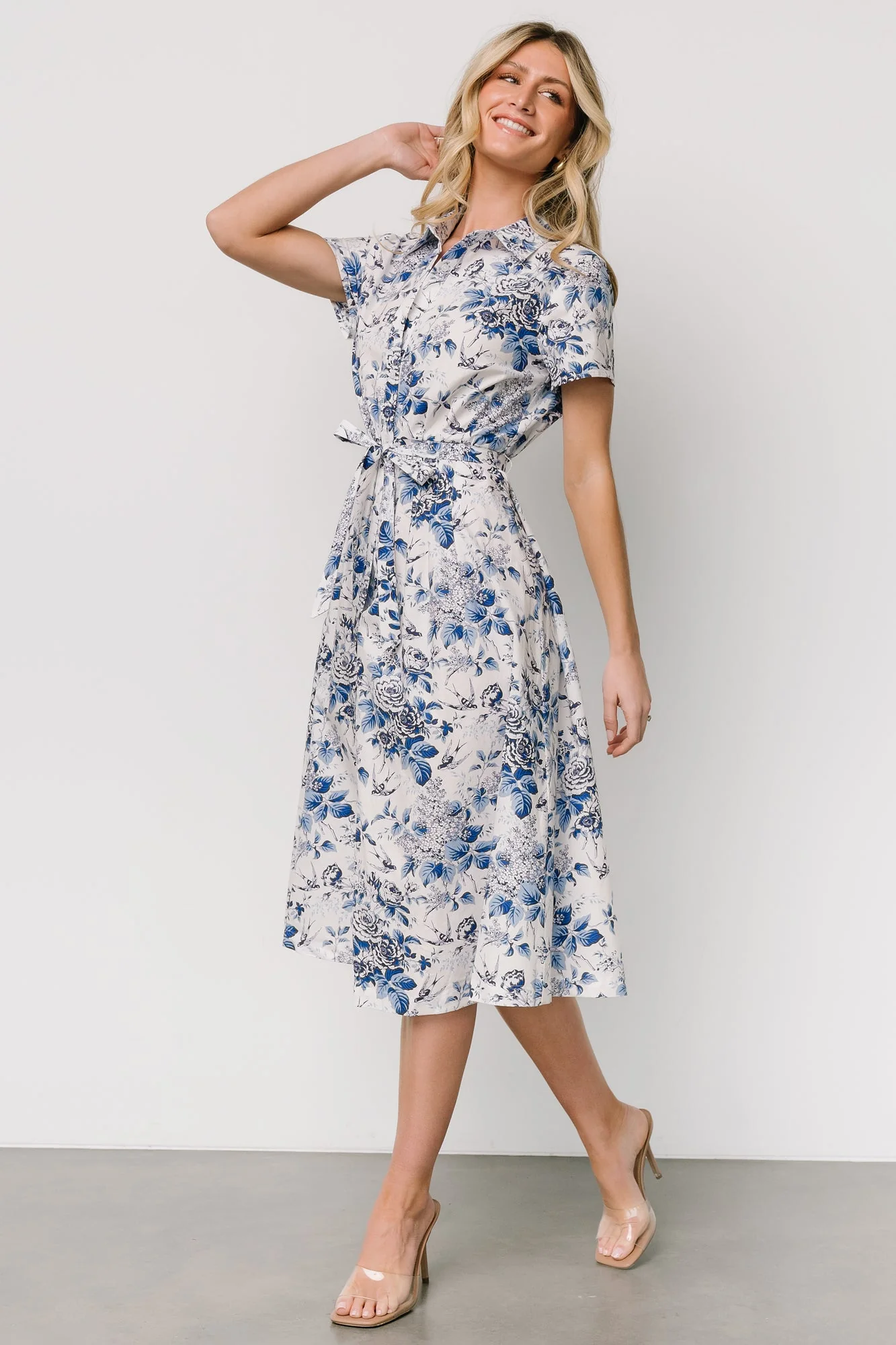 Lidia Midi Dress | White + Blue