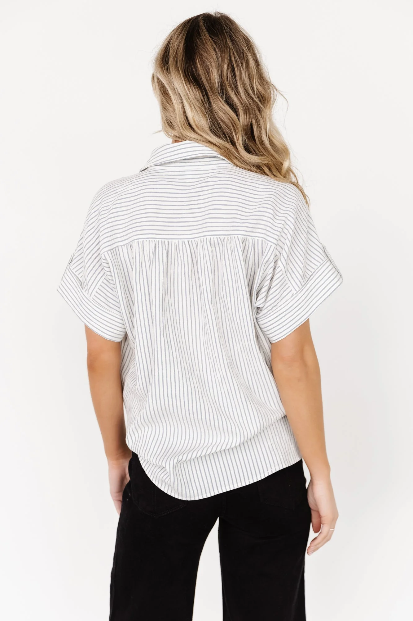 Draya Button Up Top | Light Blue Stripe