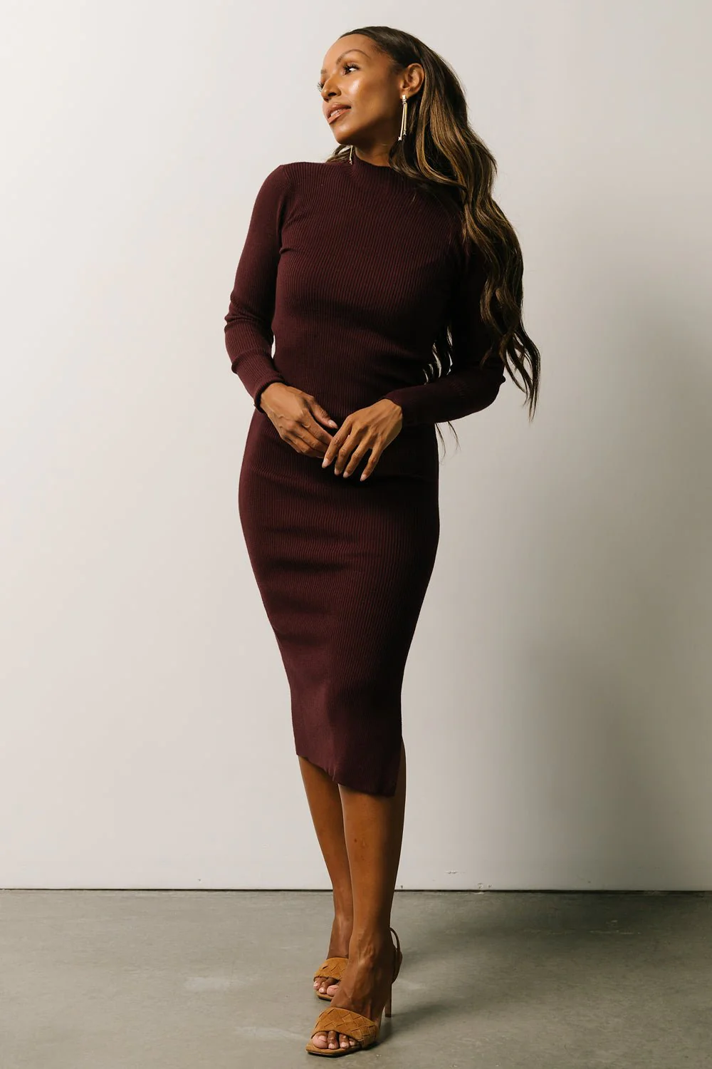Knightsbridge Ribbed Sweater Midi Dress | Burgundy