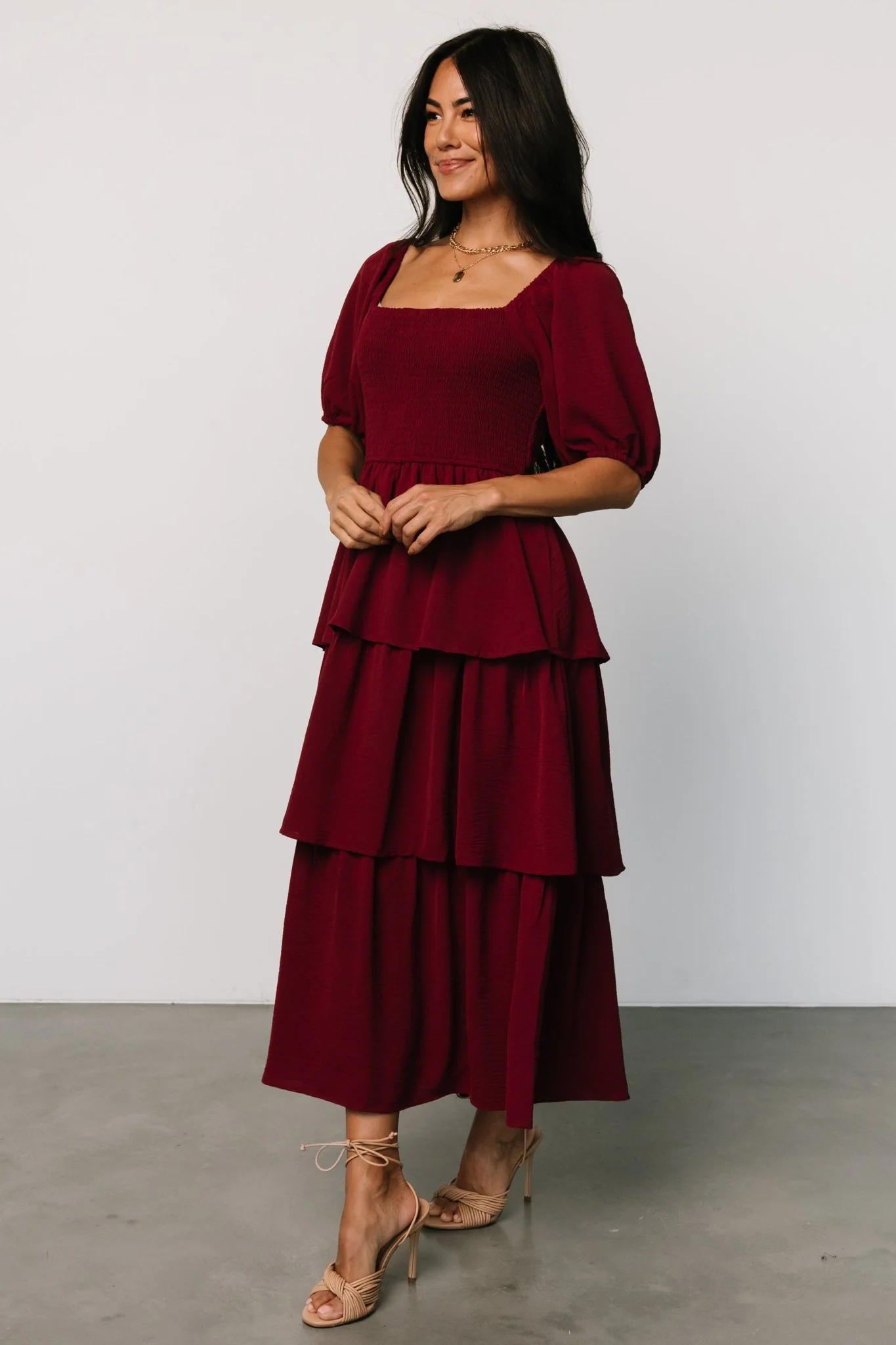 Ashbourne Tiered Dress | Burgundy