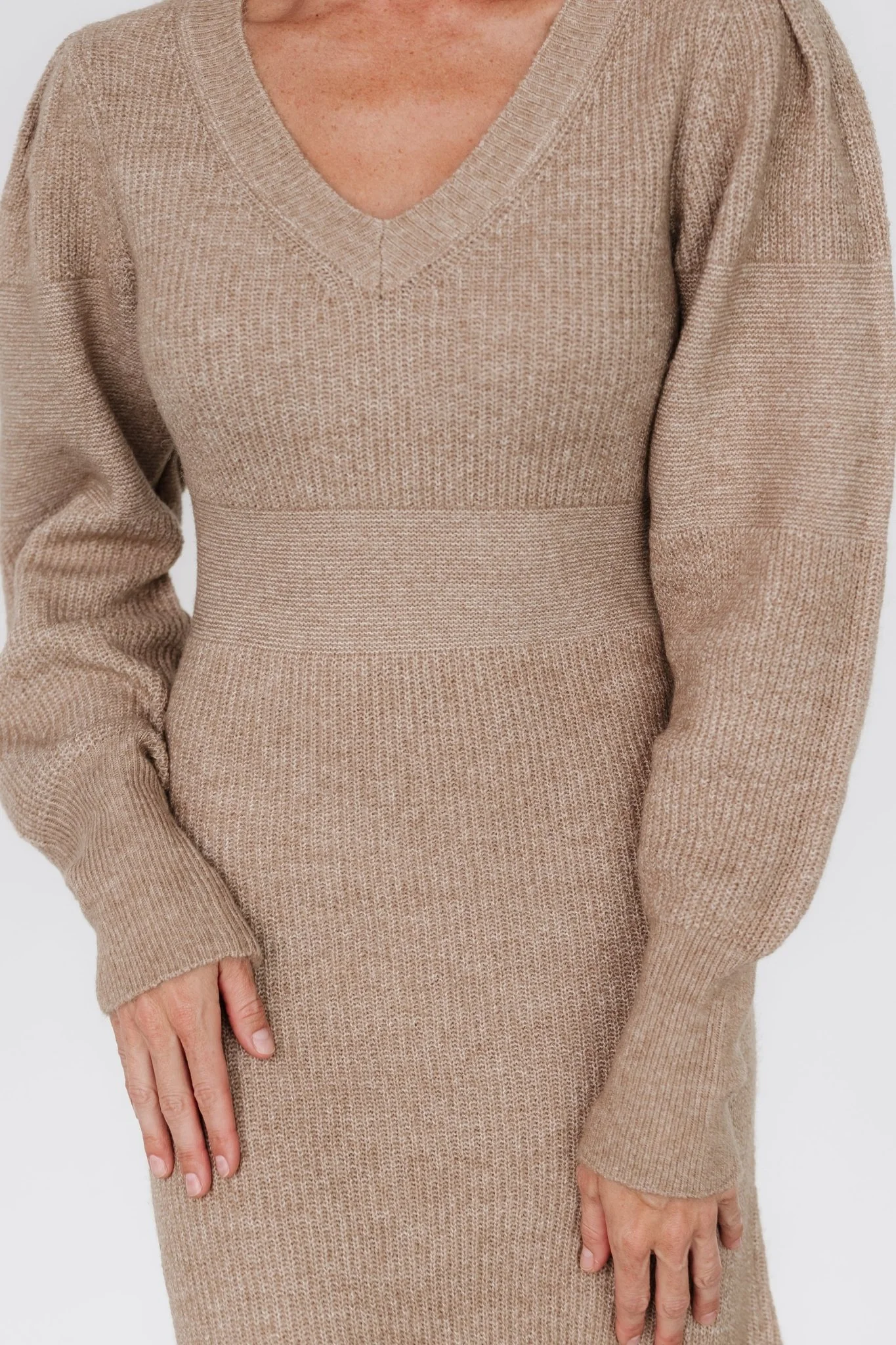 Lenore V Neck Sweater Dress | Latte