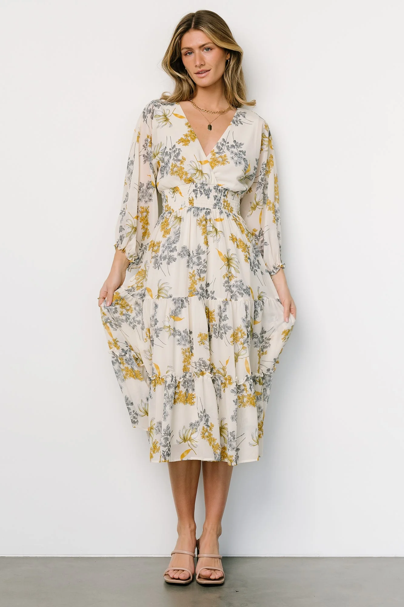 Coventry Tiered Midi Dress | Cream Floral