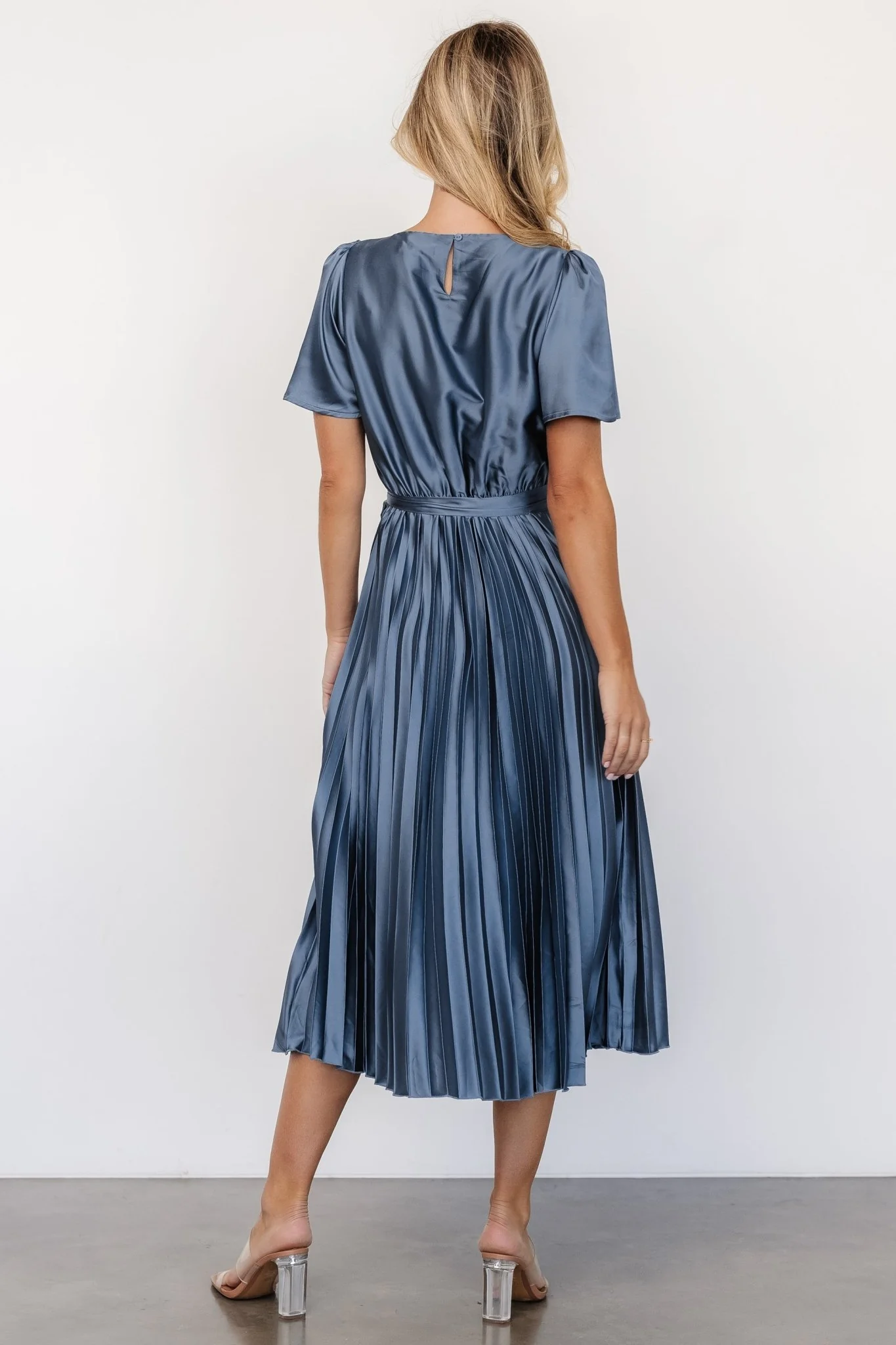 Adelaide Pleated Satin Dress | Blue