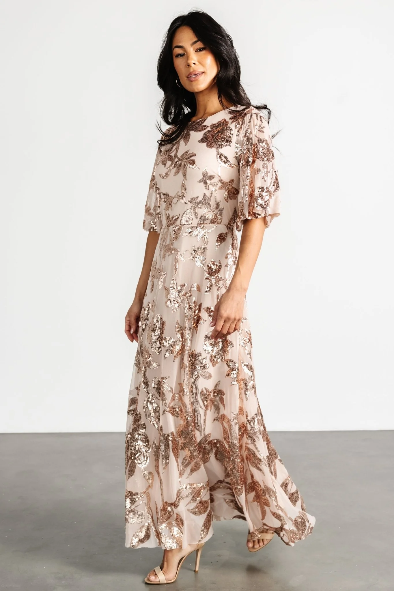 Lucy Sequin Dress | Rose Gold