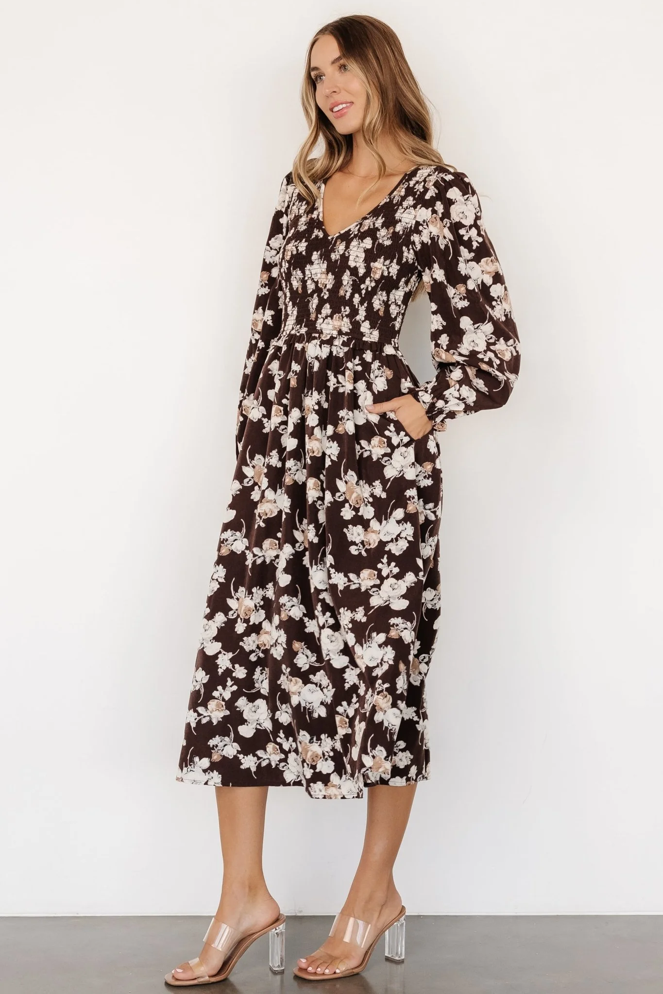 Matilda Smocked Midi Dress | Brown Floral