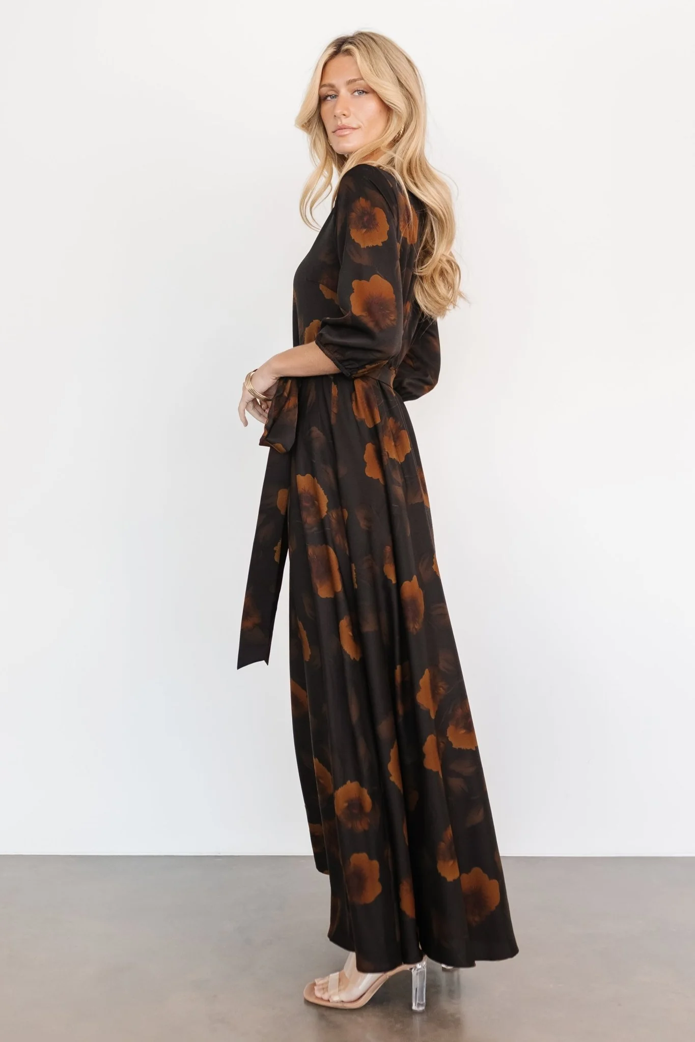 Paula Satin Maxi Dress | Deep Brown Floral