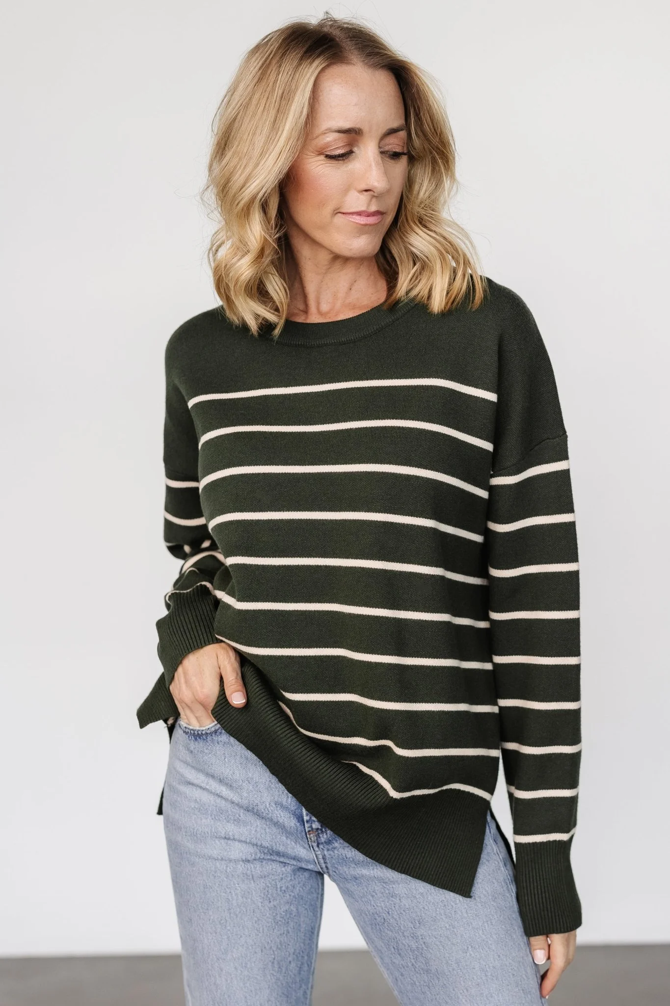Colmar Striped Sweater | Pine + Cream