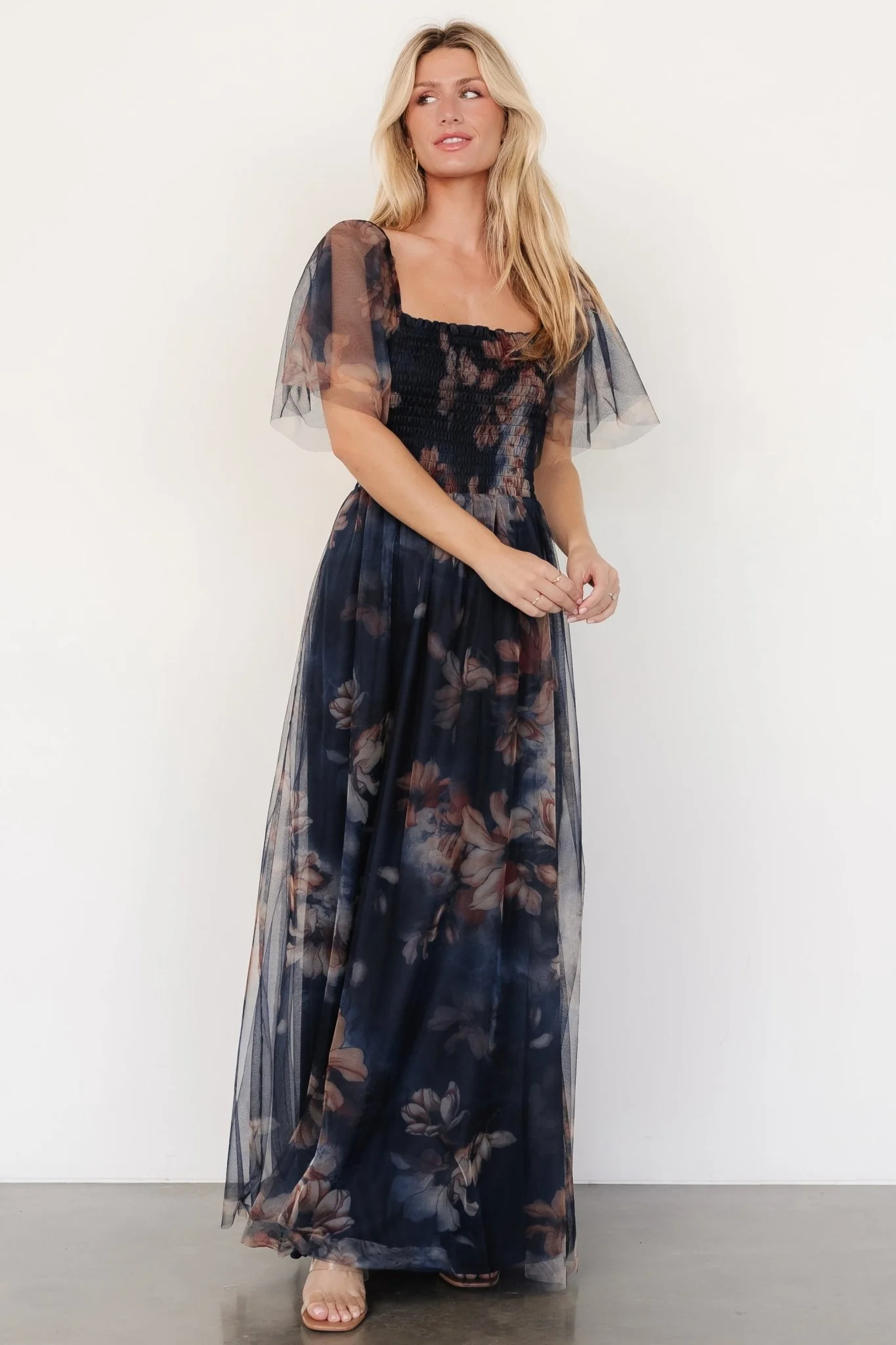 Cassandra Tulle Maxi Dress | Dark Blue Floral