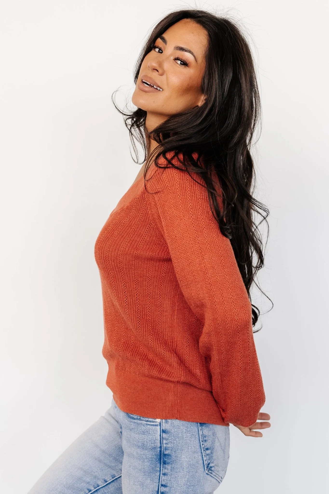 Ashby V Neck Sweater Top | Light Rust