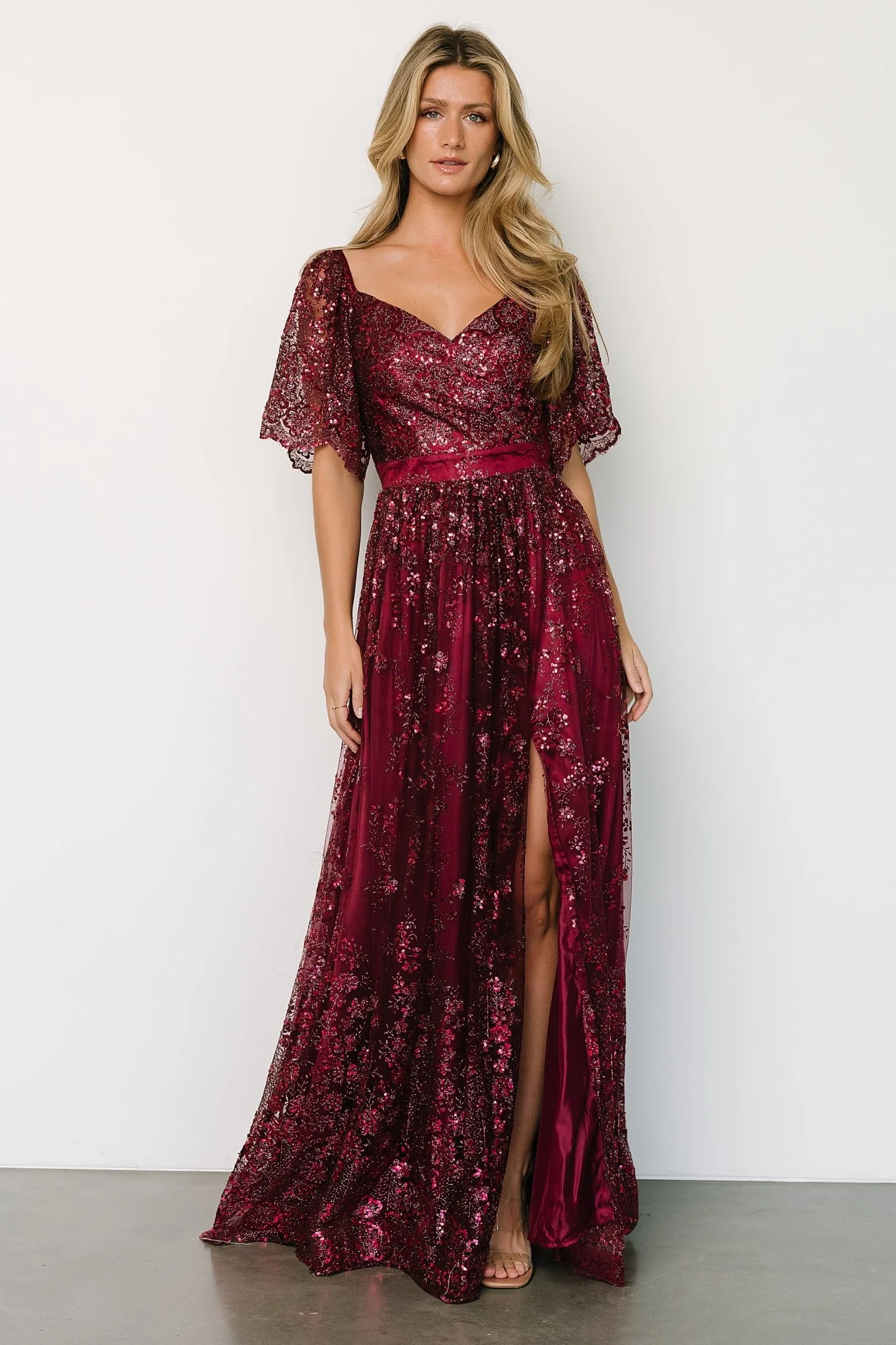 Genevieve Glitter Maxi Dress | Wine