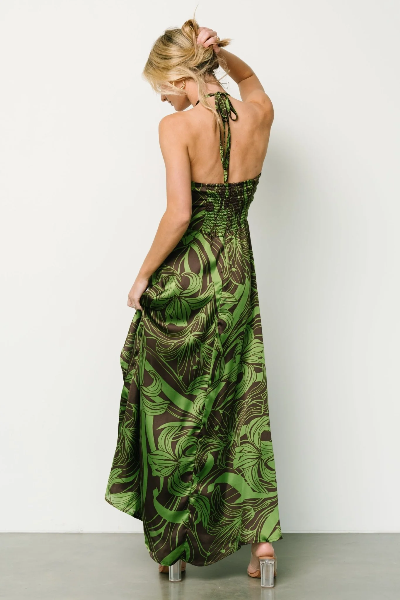 Norah Halter Dress | Brown + Green Print