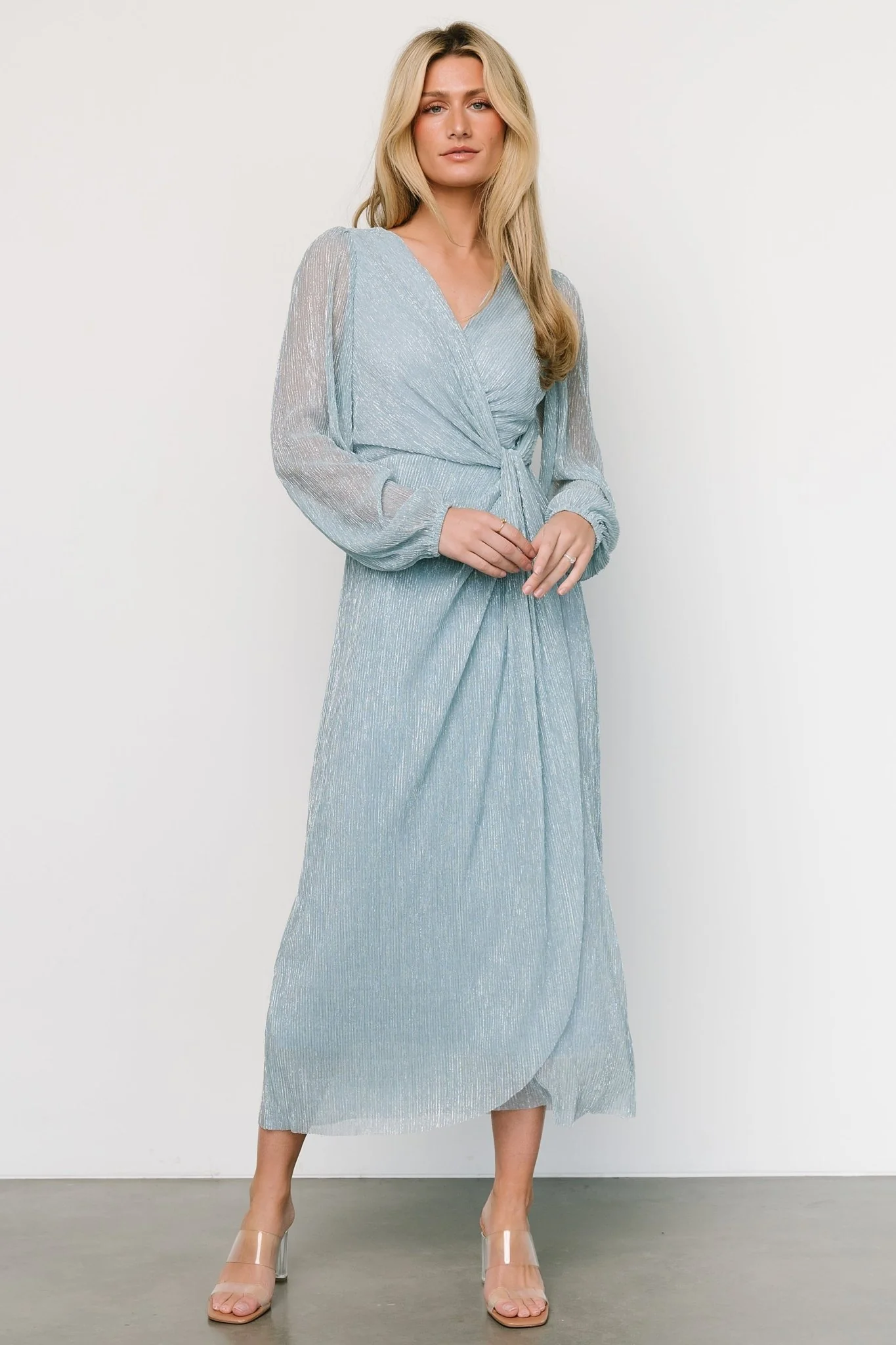 Devlyn Pleated Dress | Dusty Blue Shimmer