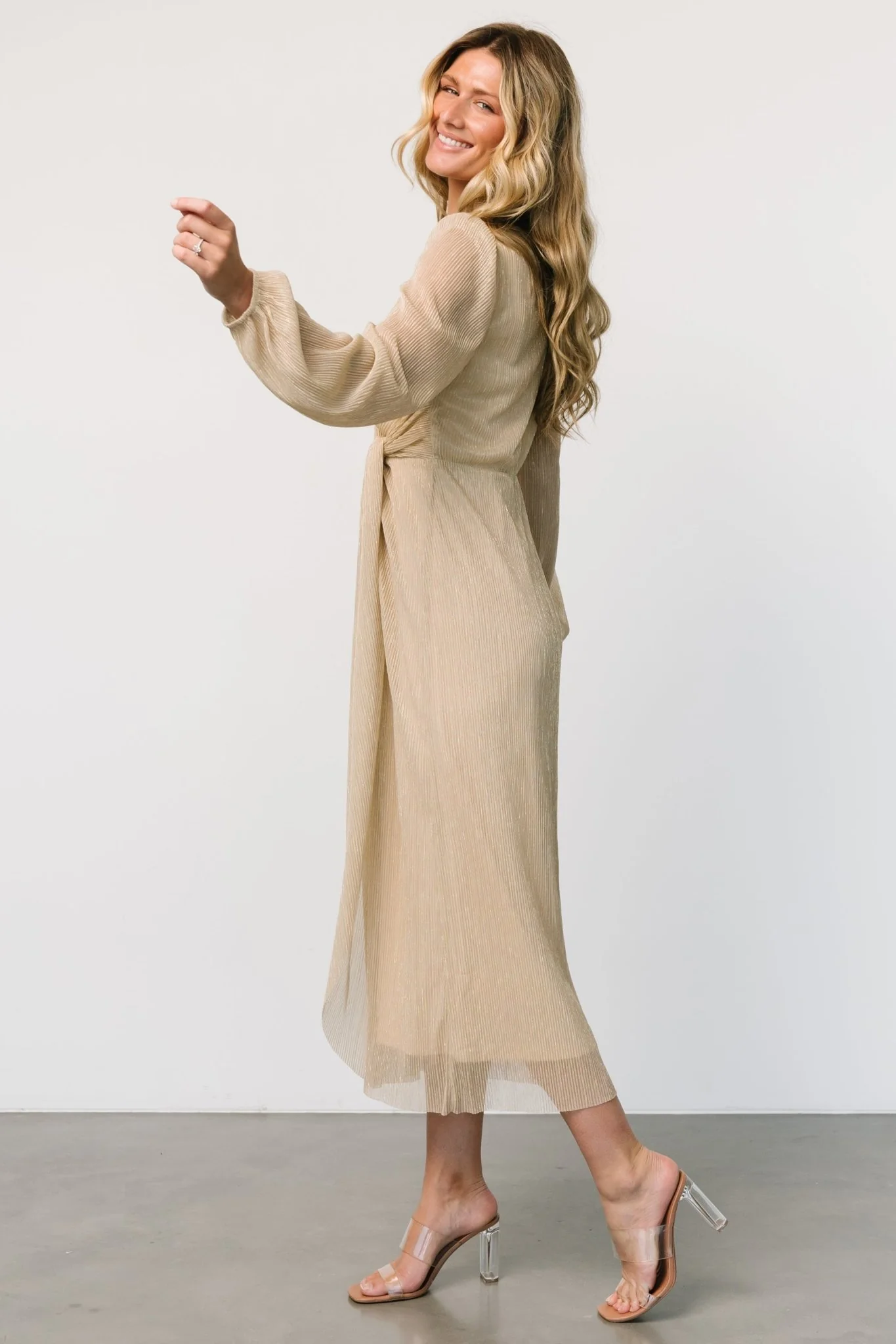 Devlyn Pleated Dress | Golden Shimmer