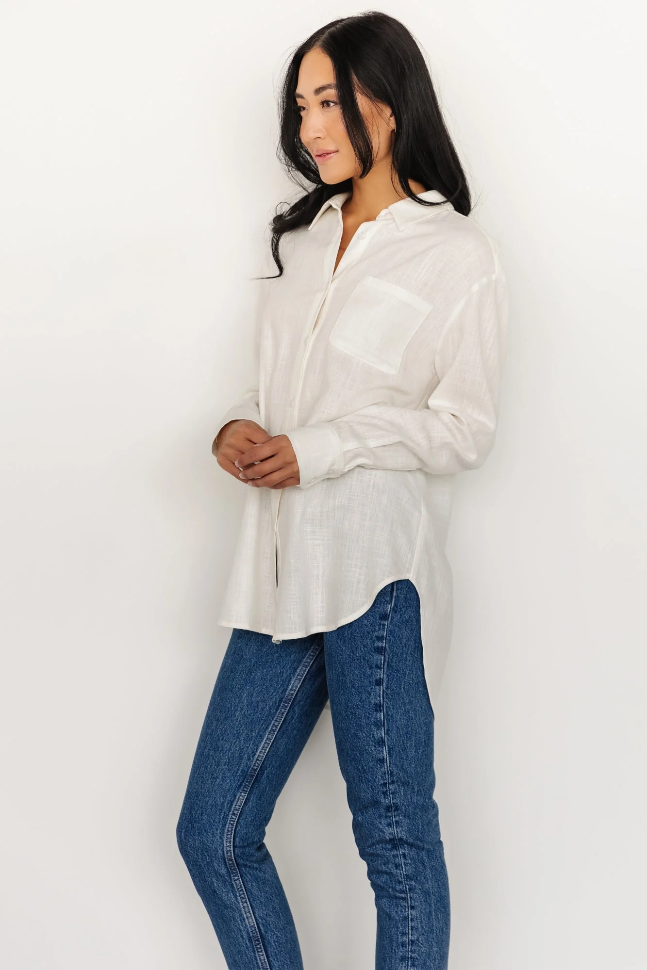 Harlan Linen Button Down Top | Off White