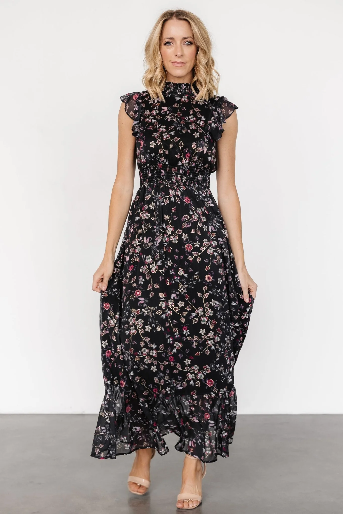 Kearny Ruffle Maxi Dress | Midnight + Gold Multi