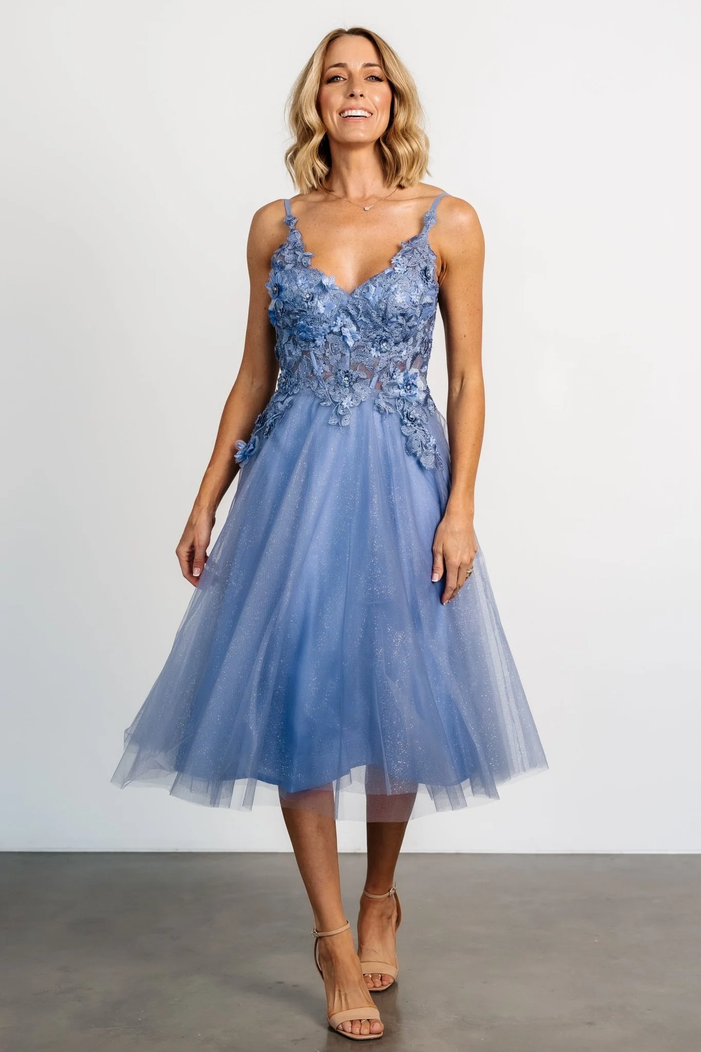 Noelle Shimmer Midi Dress | Slate Blue