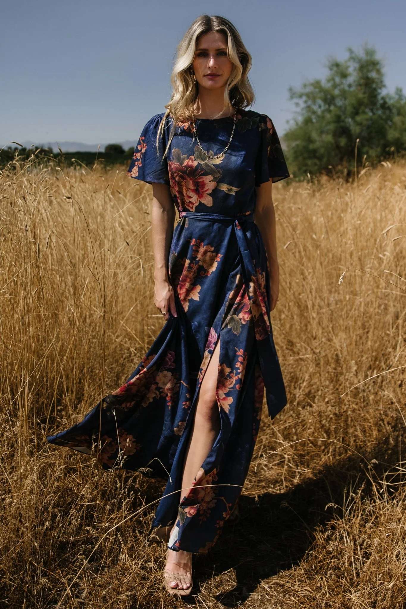 Agnes Satin Maxi Dress | Navy Floral