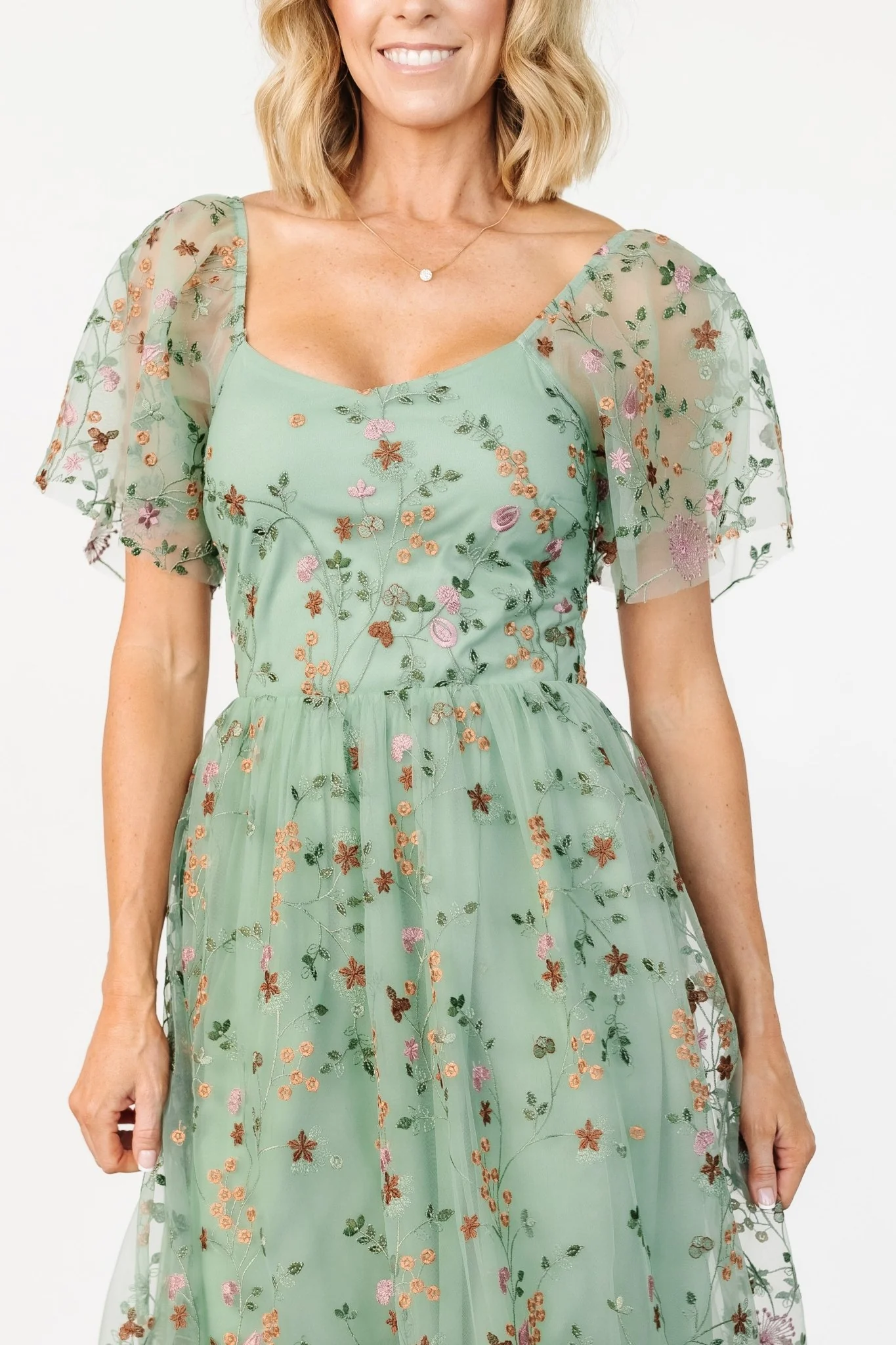 Gwyneth Tulle Midi Dress | Eucalyptus Floral