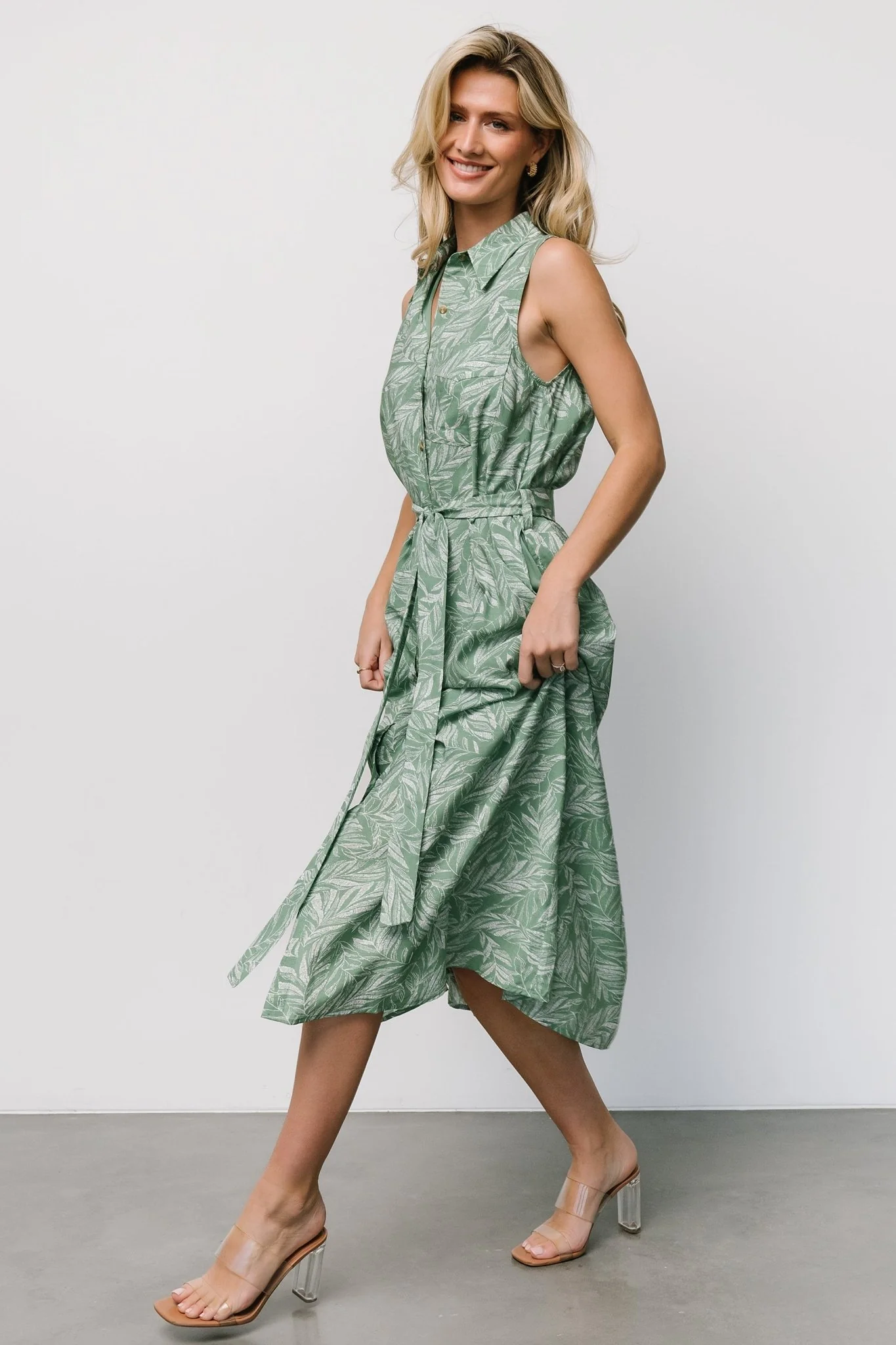 Scottie Button Tank Dress | Green Print