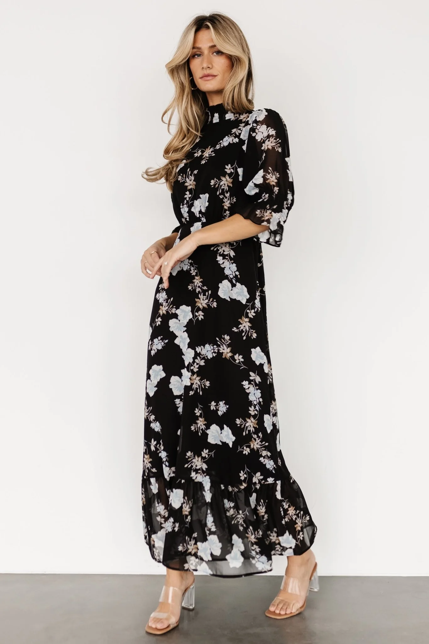 Marie Mock Neck Maxi Dress | Black Floral
