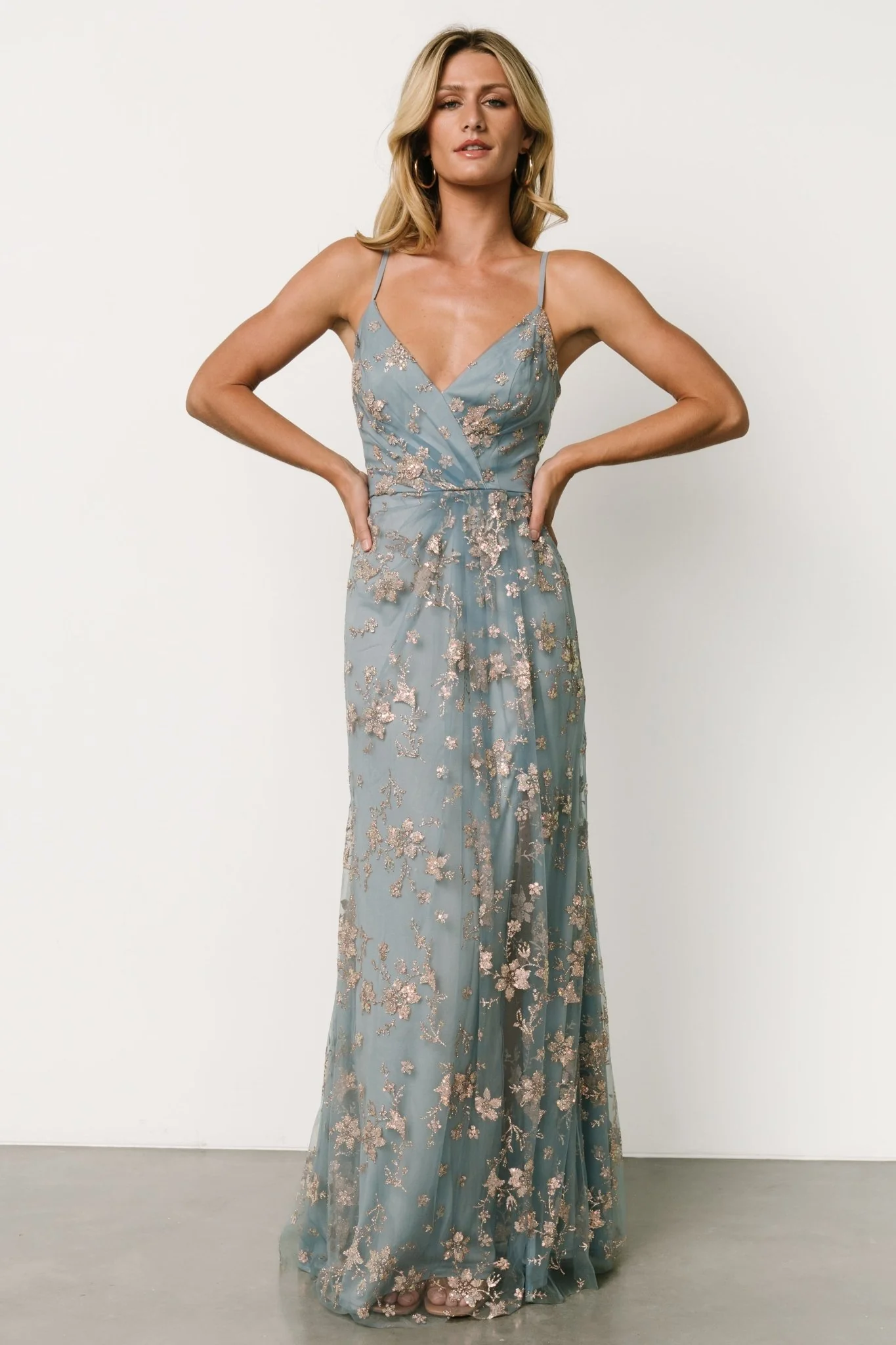 Marcia Sparkle Gown | Light Blue + Rose Gold