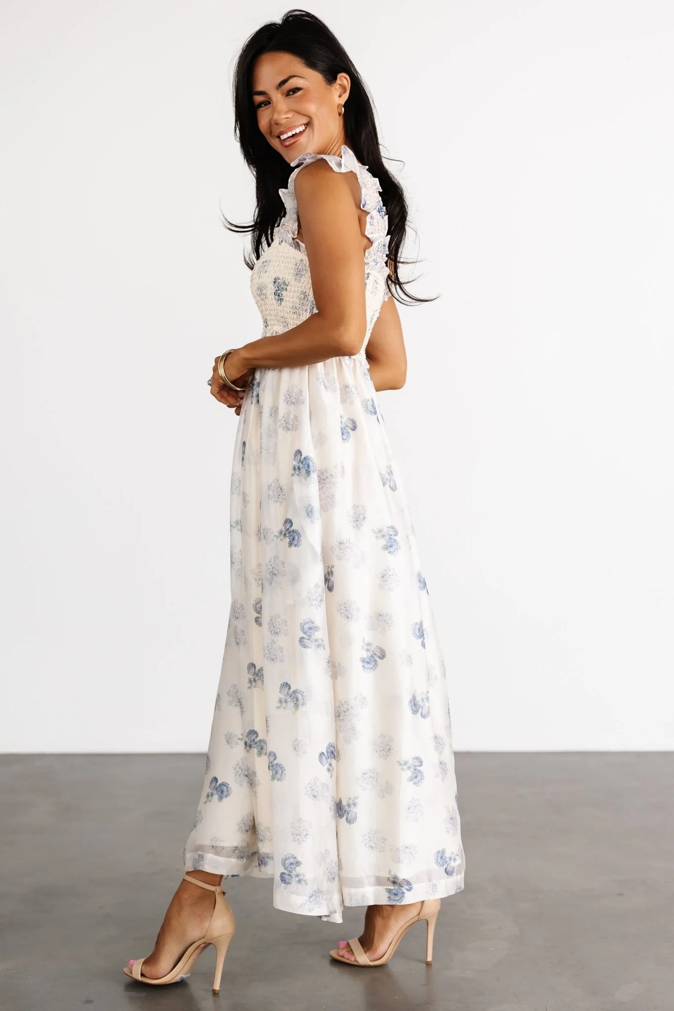 Phoebe Midi Dress | Cream + Blue Floral