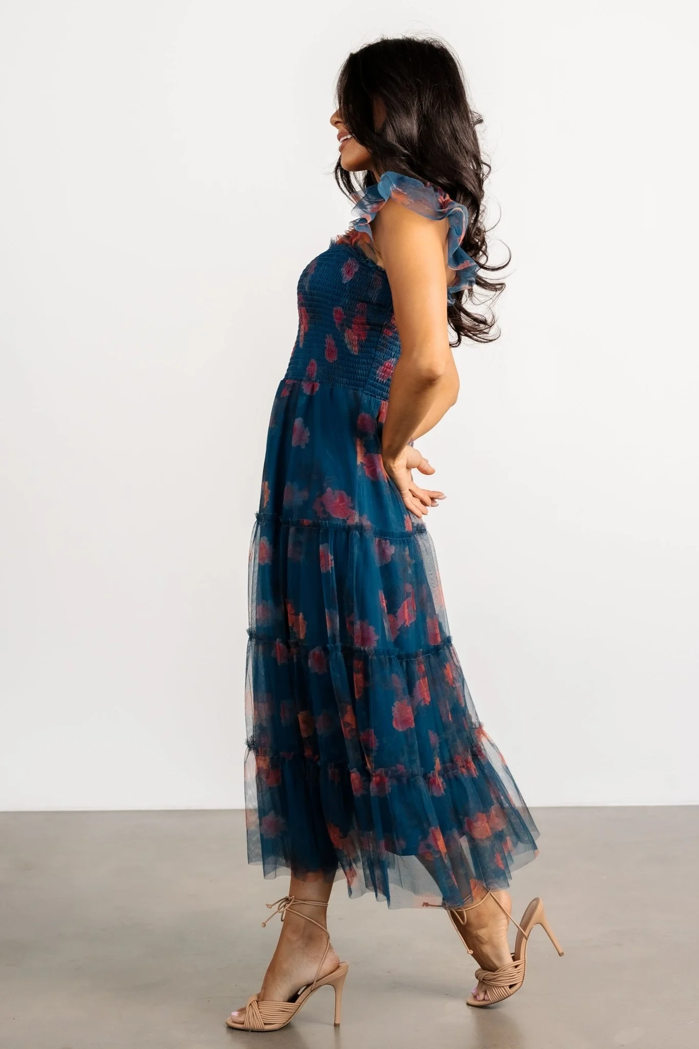 Clementine Tulle Midi Dress | Persian Blue + Rust