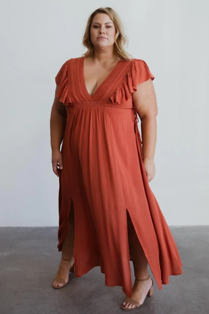 Jennifer Deep V Maxi Dress | Rust