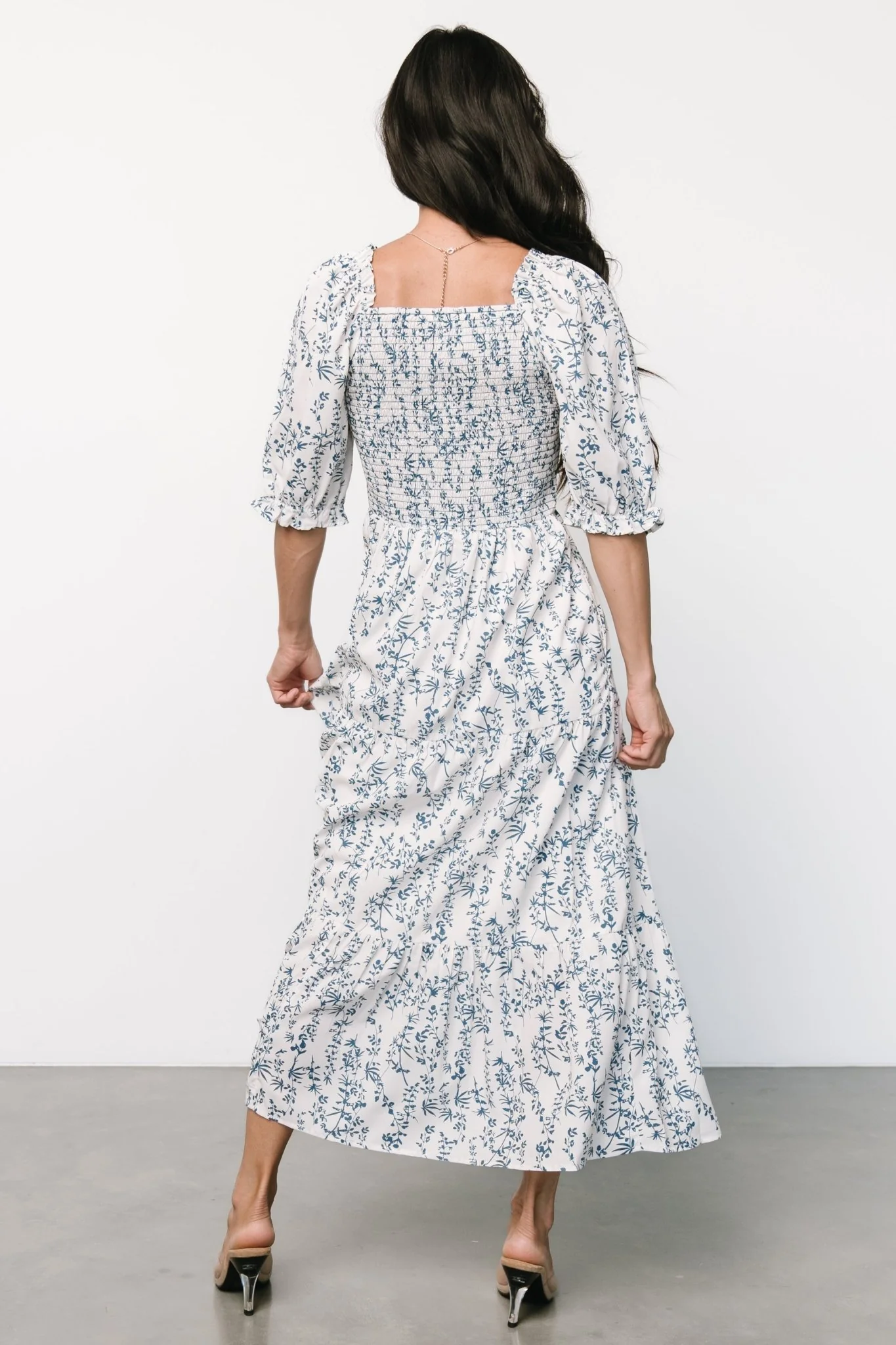 Tulsa Smocked Dress | Off White + Blue