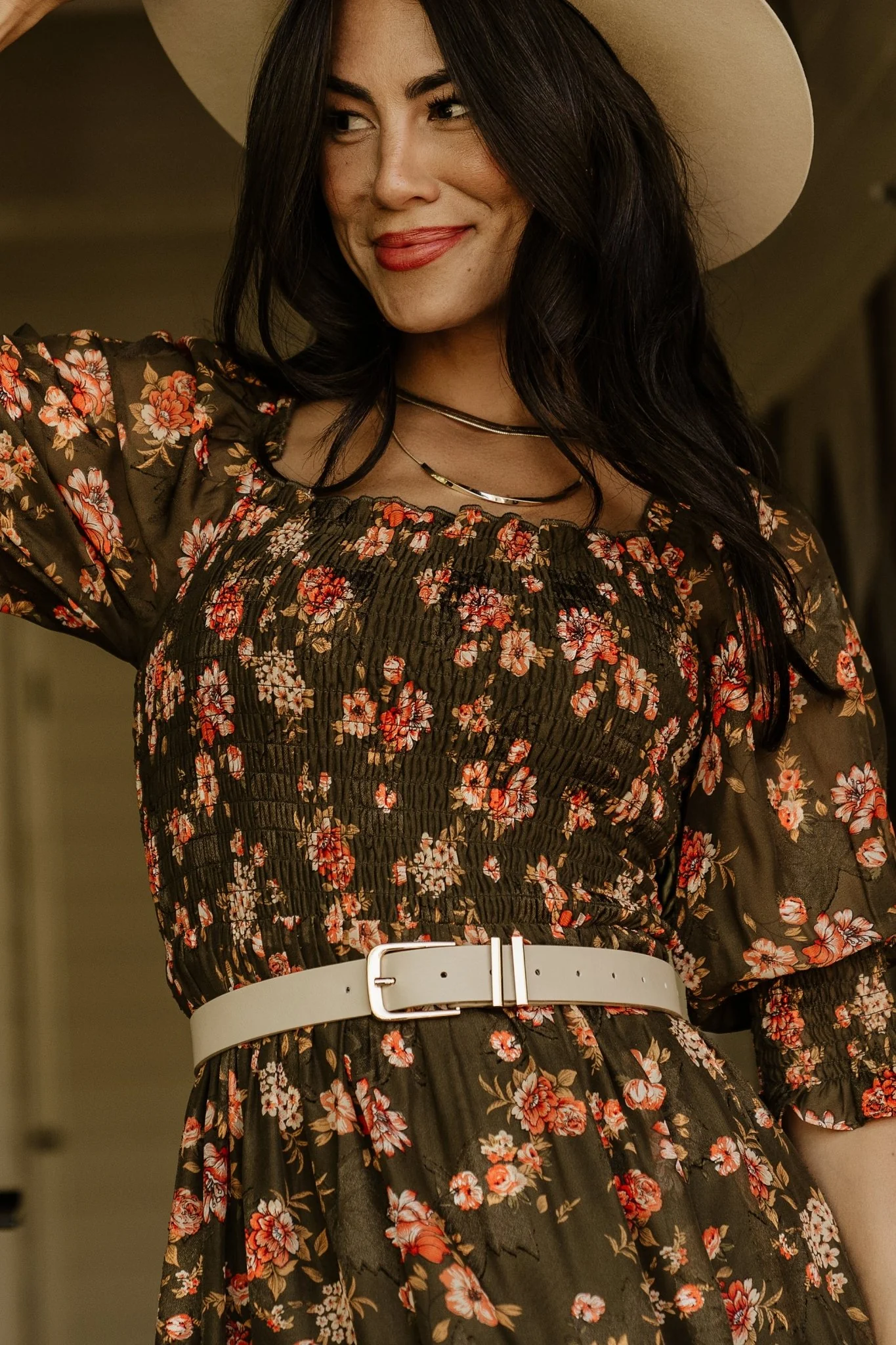 Fabian Jacquard Midi Dress | Olive Floral