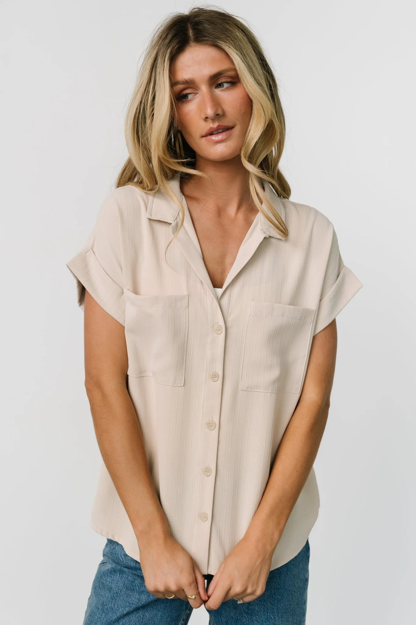 Shaylee Button Up Top | Natural