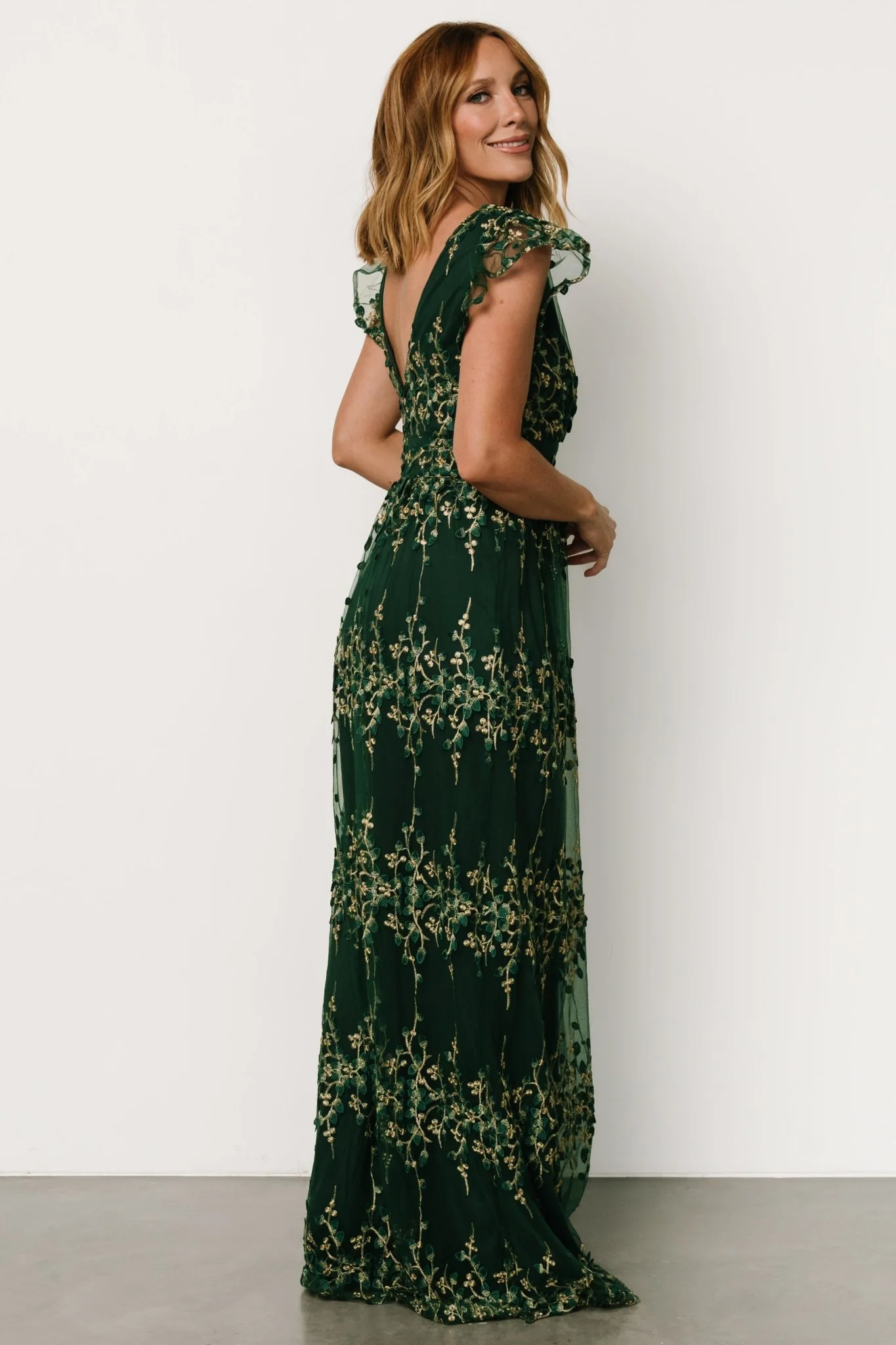 Eva Embroidered Maxi Dress | Green + Gold