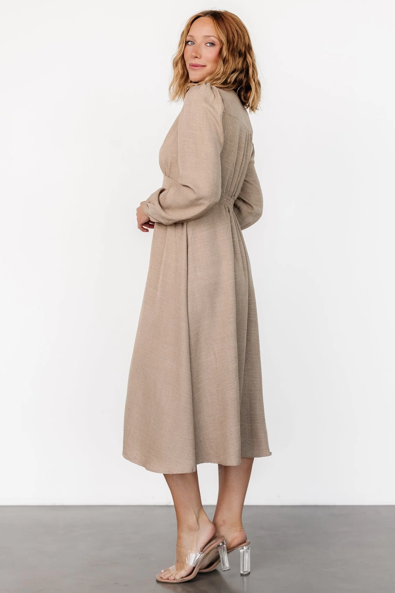 Faith Button Midi Dress | Taupe