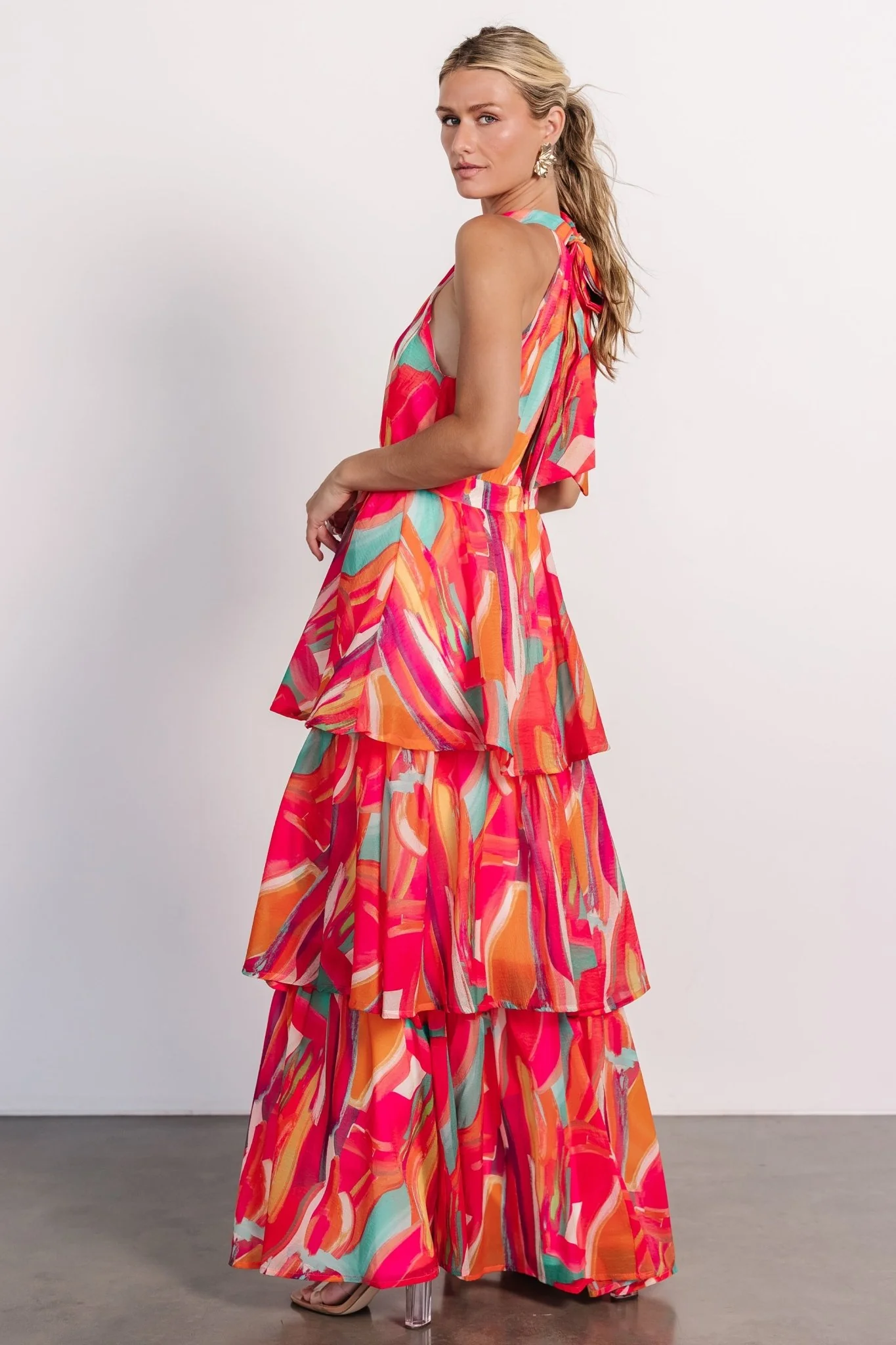 Autumn Halter Maxi Dress | Fuchsia Multi