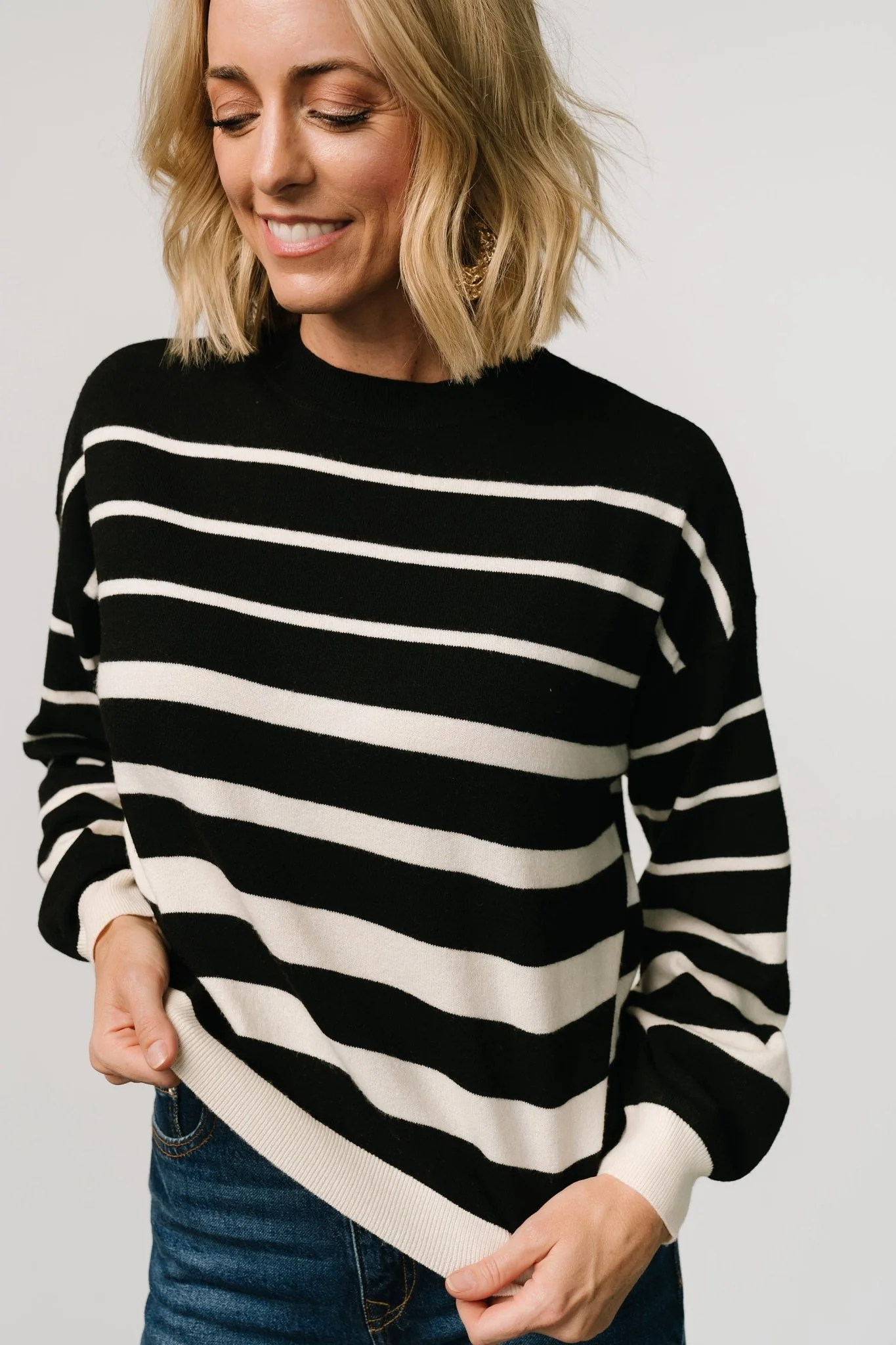 Jensen Stripe Sweater Top | Black + Ivory