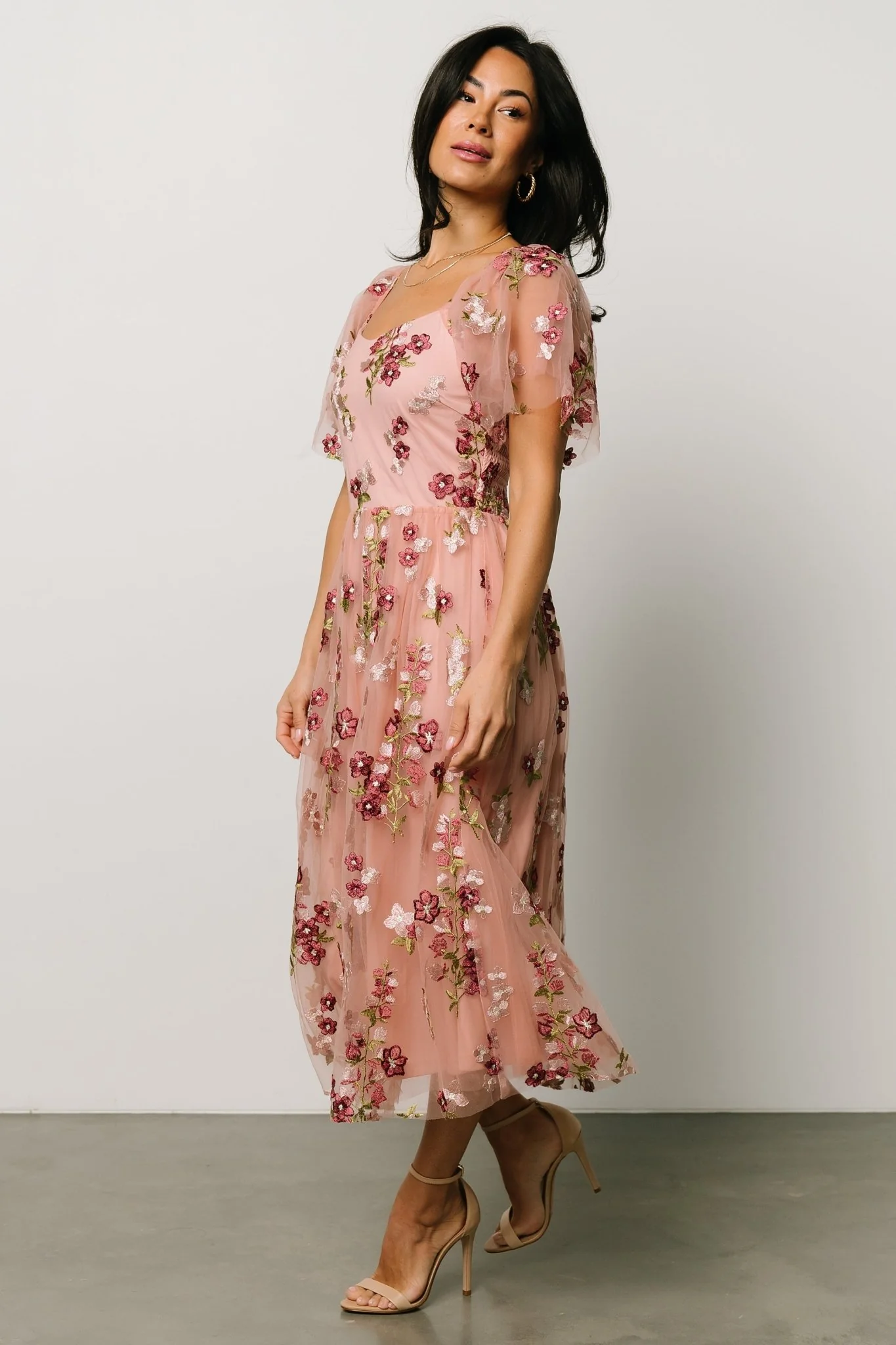 Gwyneth Tulle Midi Dress | Blush Floral
