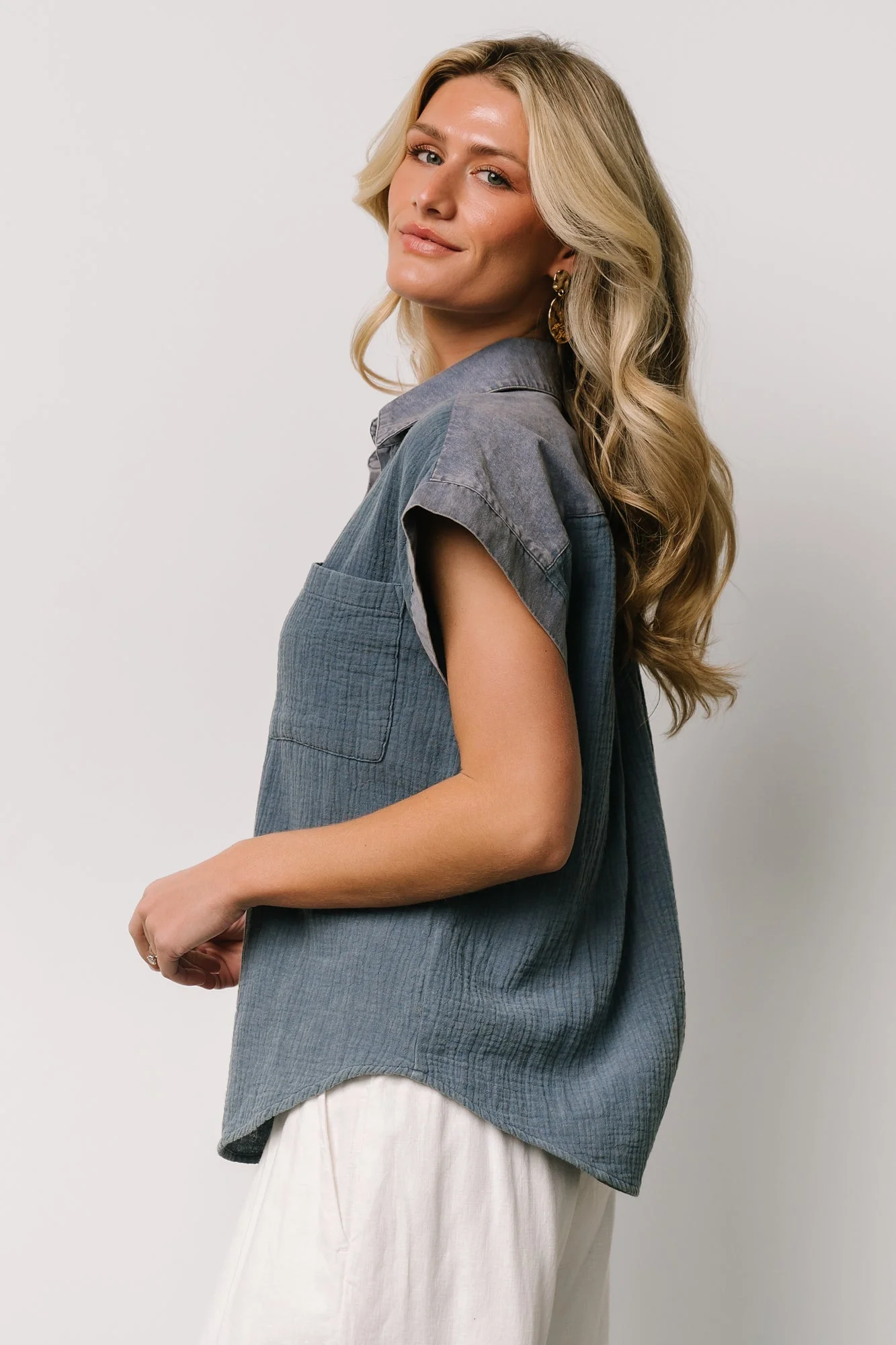 Jaye Button Top | Denim Blue