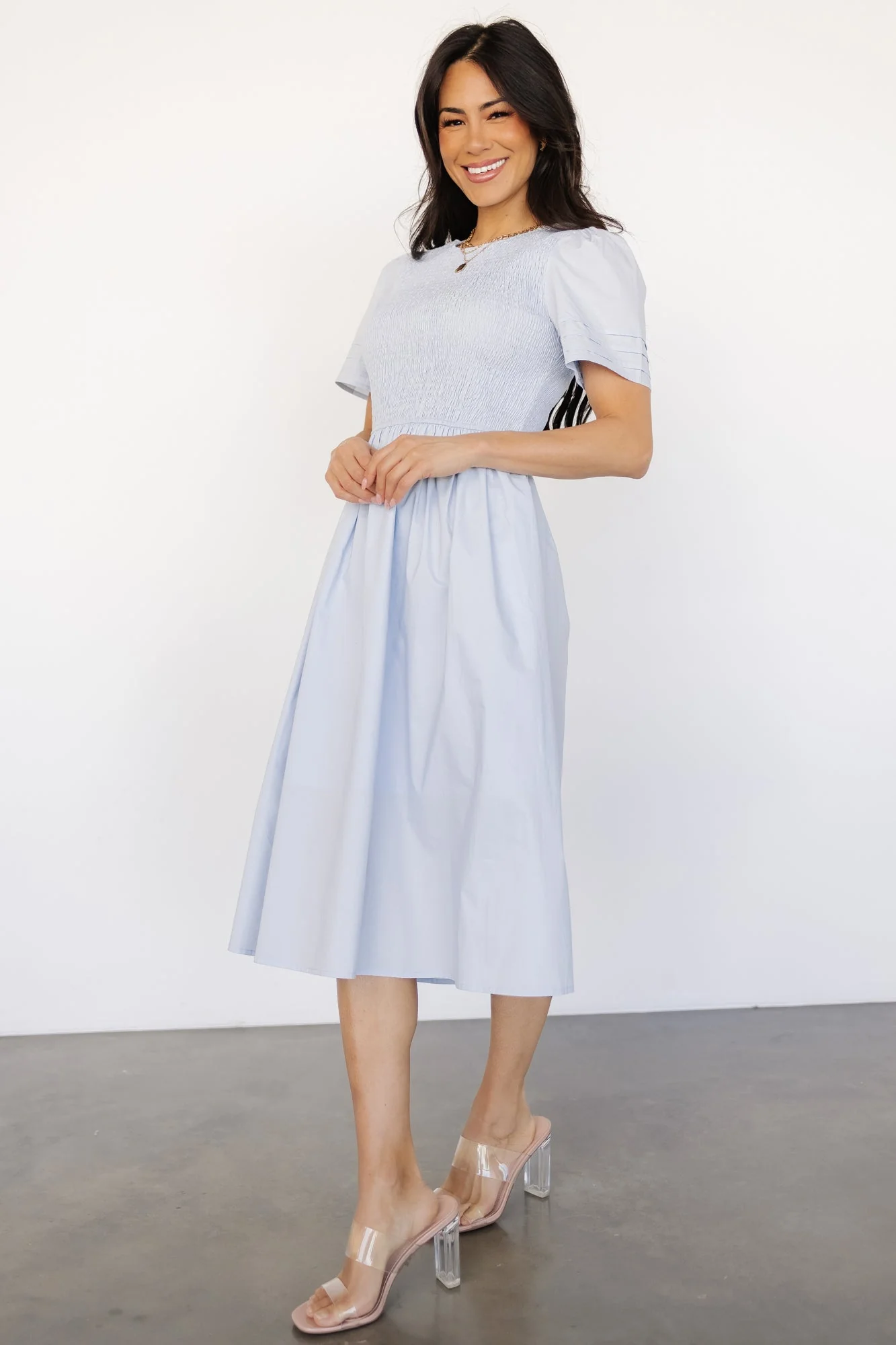 Farrah Smocked Midi Dress | Light Blue