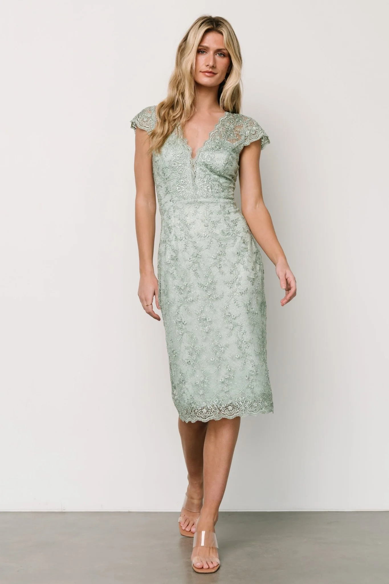 Oriana Embossed Shimmer Midi Dress | Sage
