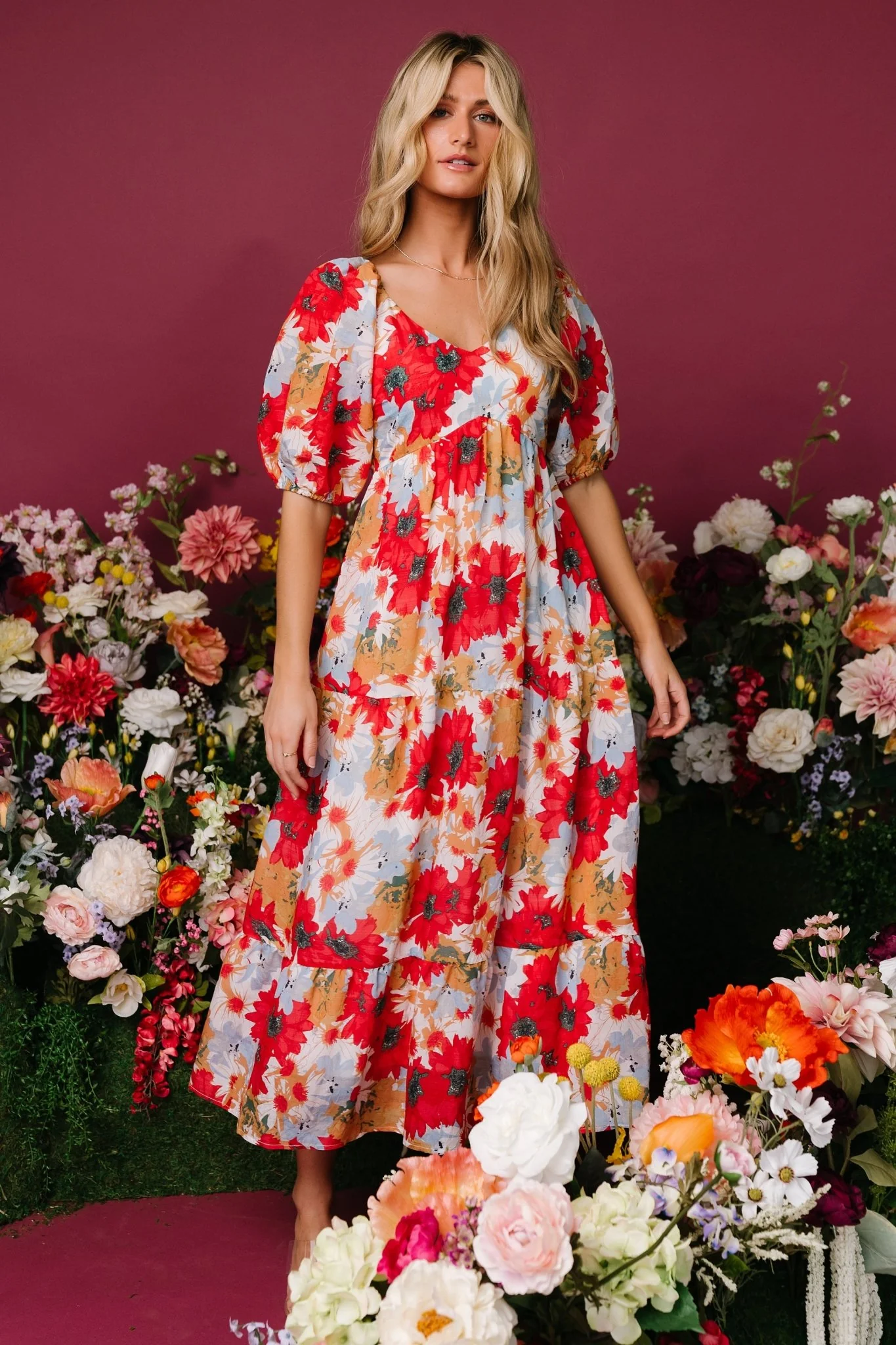 Denton Midi Dress | Red Multi