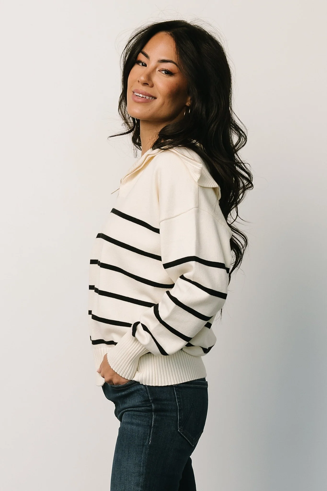 Dixon Striped Sweater | Ivory + Black