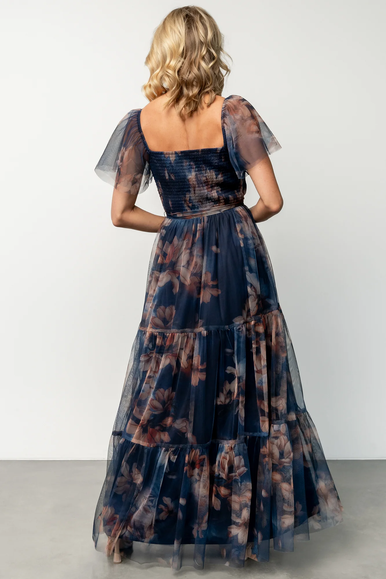 Nicola Tulle Maxi Dress | Dark Blue Floral