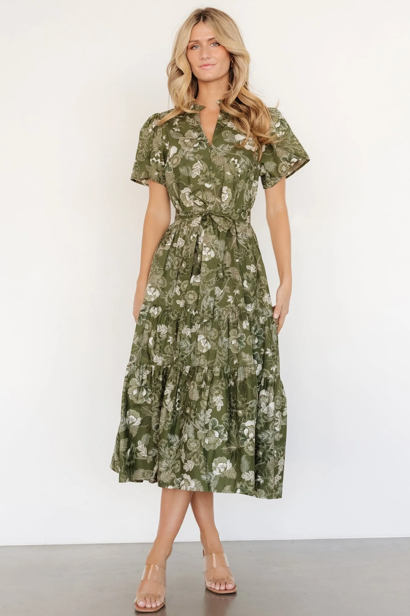 Adara Midi Dress | Olive Floral