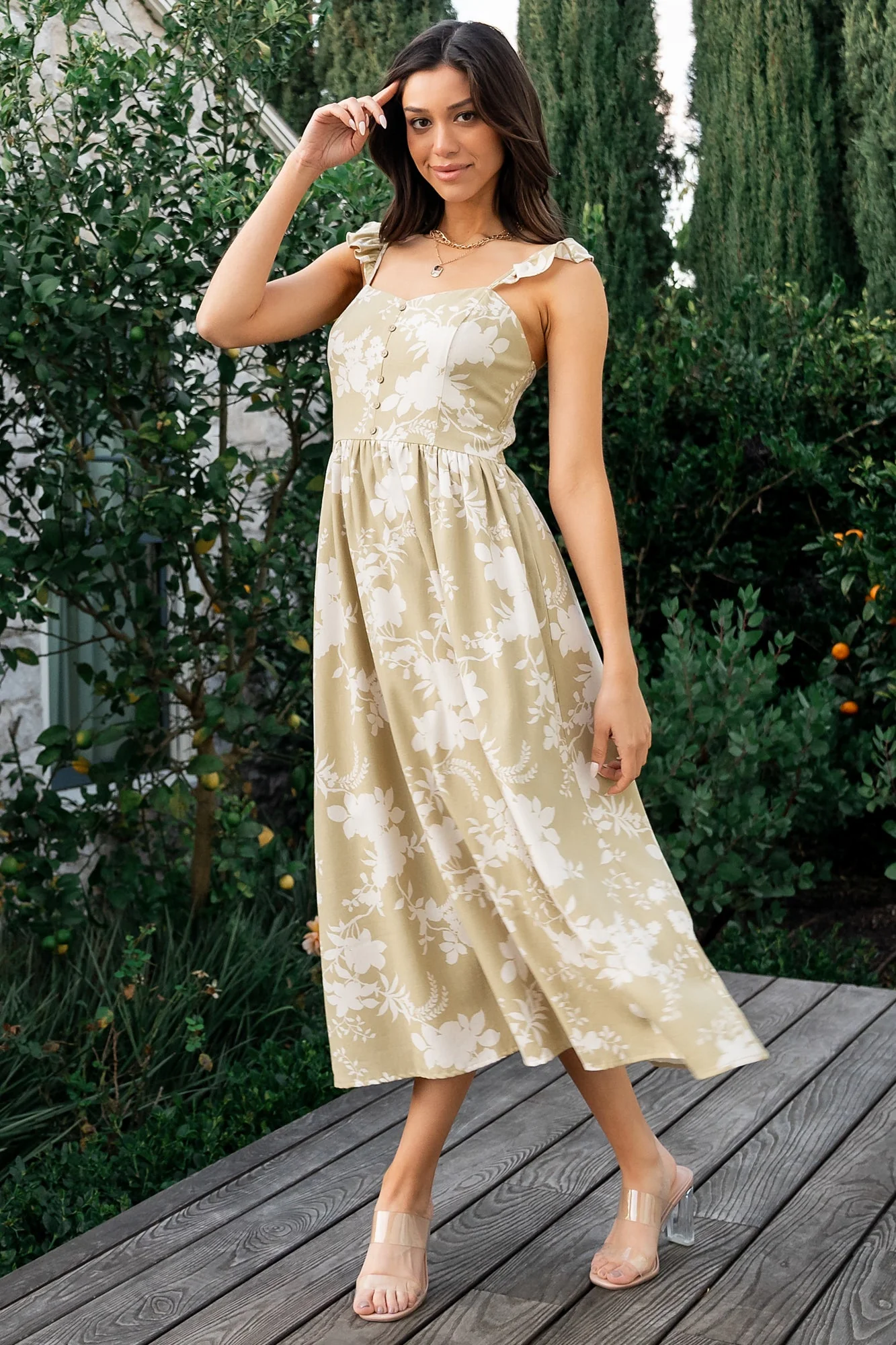 Renna Button Top Dress | Vintage Sage