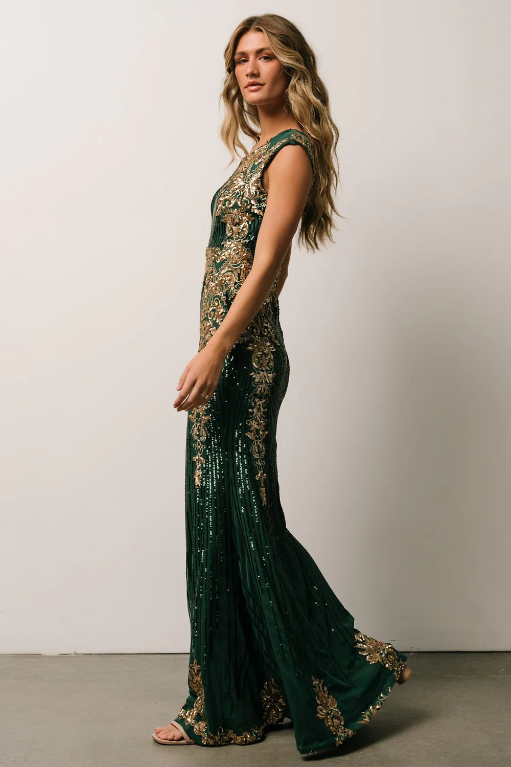 Azura Sequin Gown | Green + Gold
