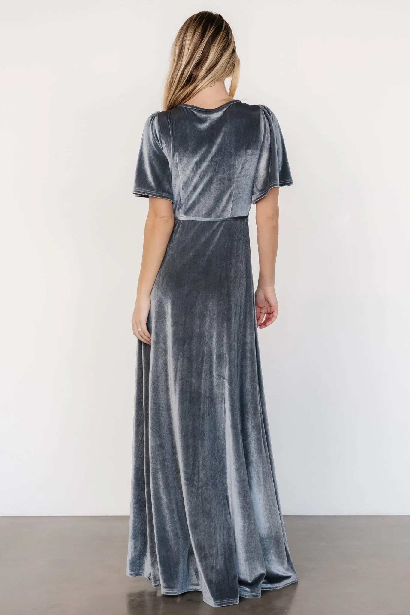 Katelyn Velvet Maxi Wrap Dress | Dusty Blue