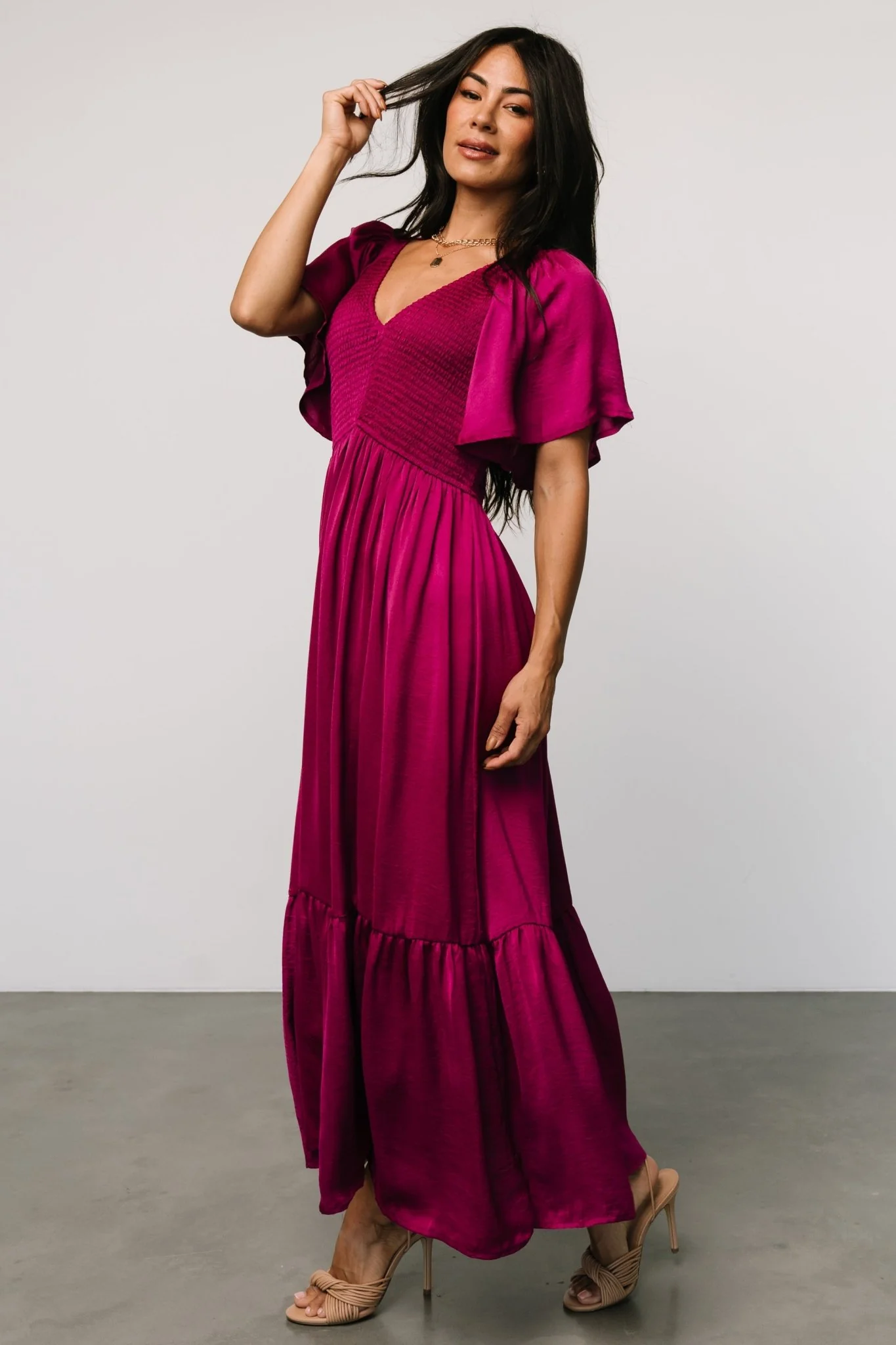 Lovell Smocked Midi Dress | Wine Berry