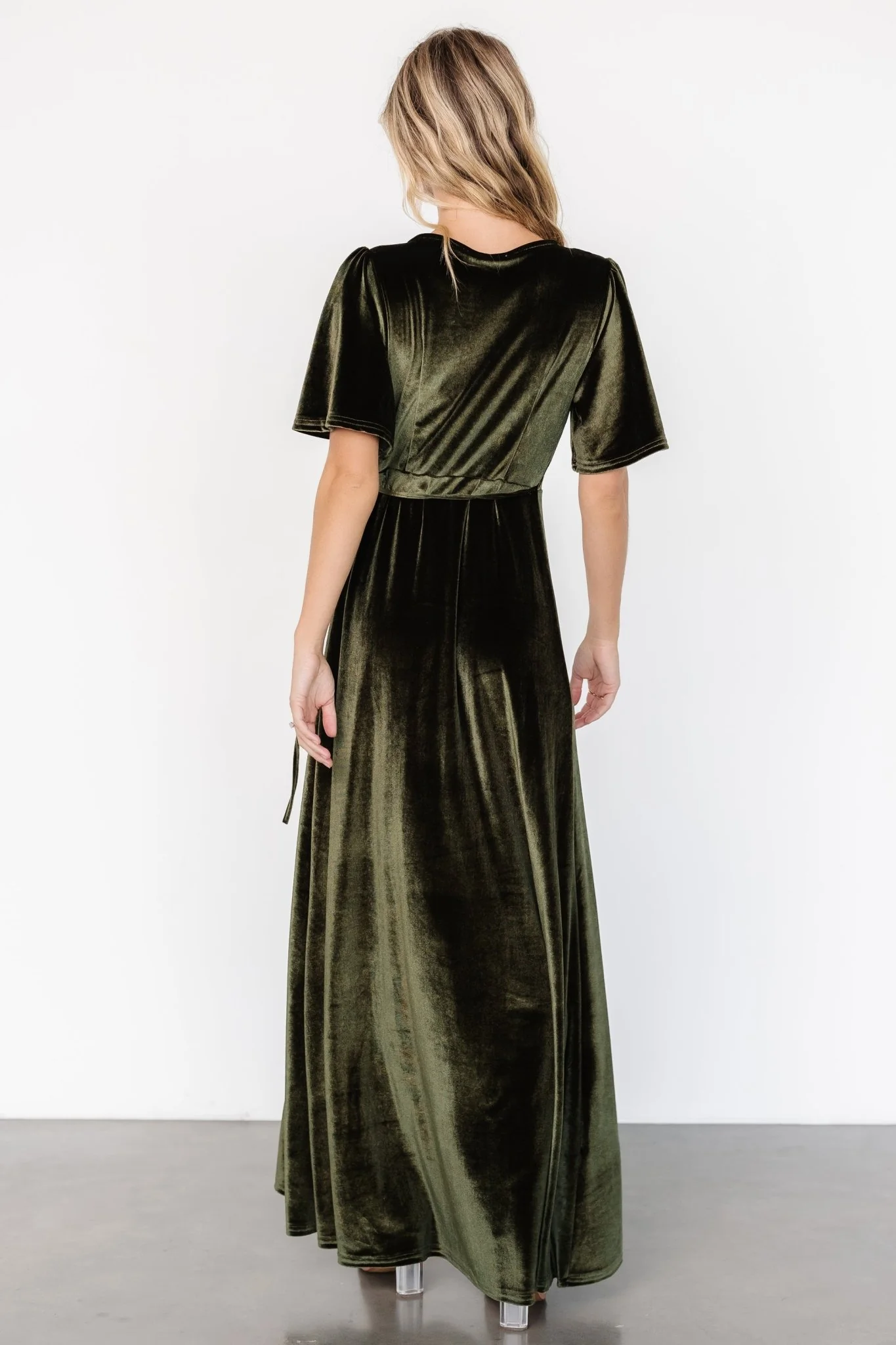 Katelyn Velvet Maxi Wrap Dress | Dark Olive