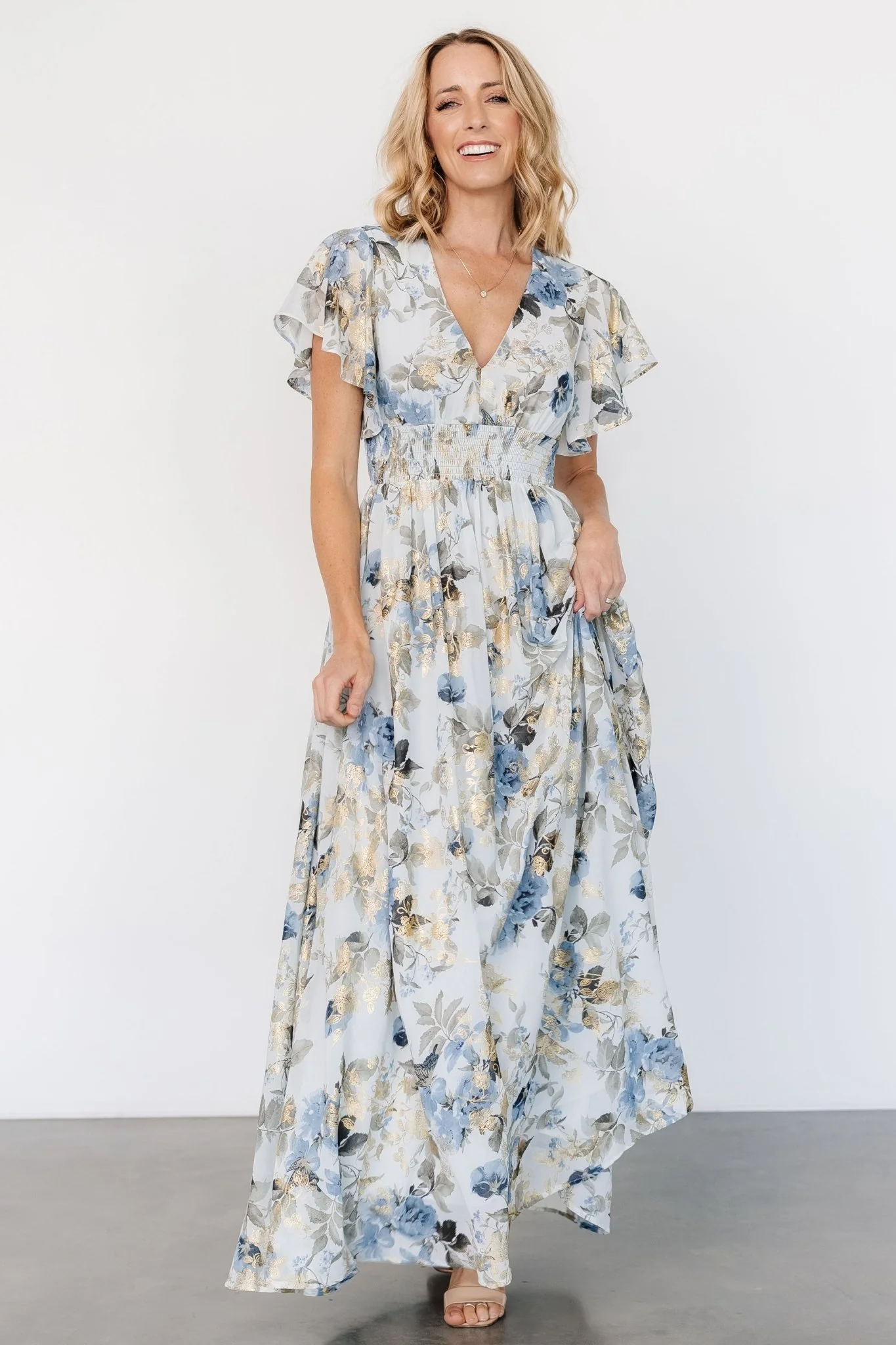 Lynlee Metallic Maxi Dress | Dusty Blue